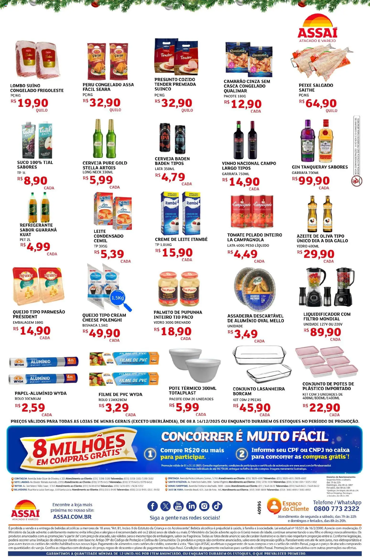 Assaí Atacadista Folheto - válido de 08.12.2025 | Página: 2 | Produtos: Pupunha, Pneus, Refrigerante, Azeite