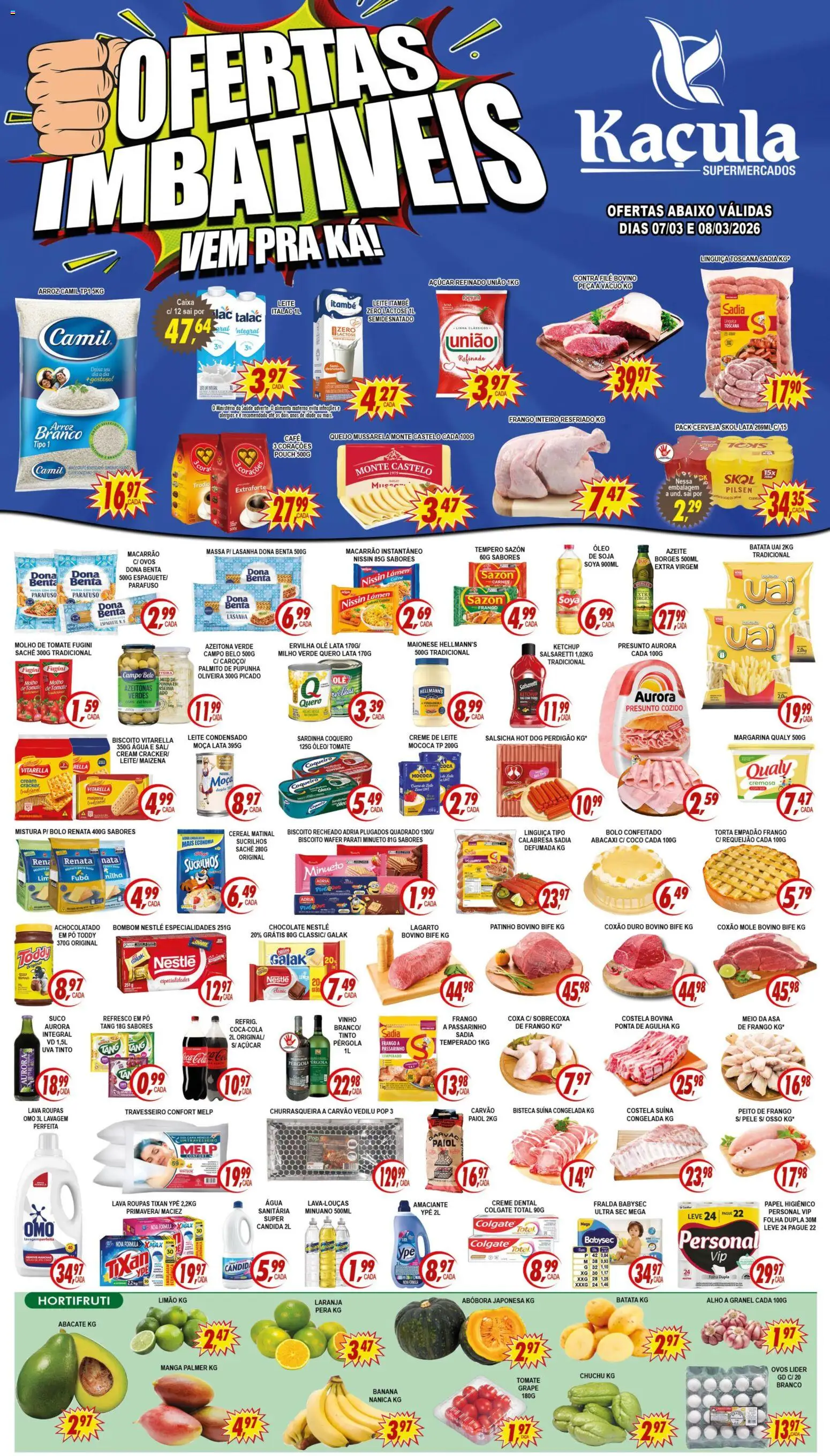 Kaçula Folheto - válido de 07.03.2026 | Página: 1 | Produtos: Travesseiro, Salsicha, Ovos, Churrasqueira