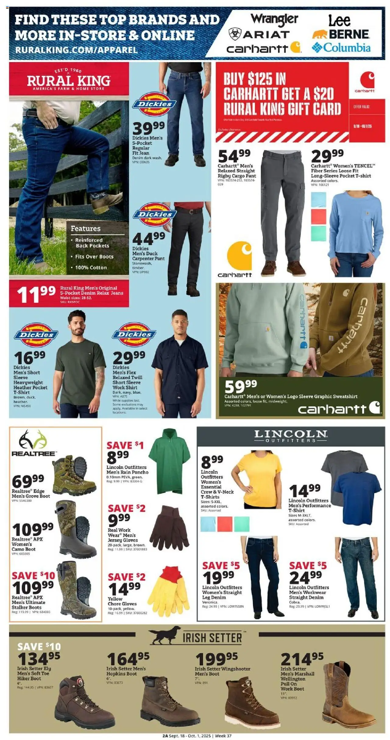 Rural King Weekly Ad - valid from 18.09.2025 | Page: 4 | Products: Workwear, Boots, Gloves, Jeans