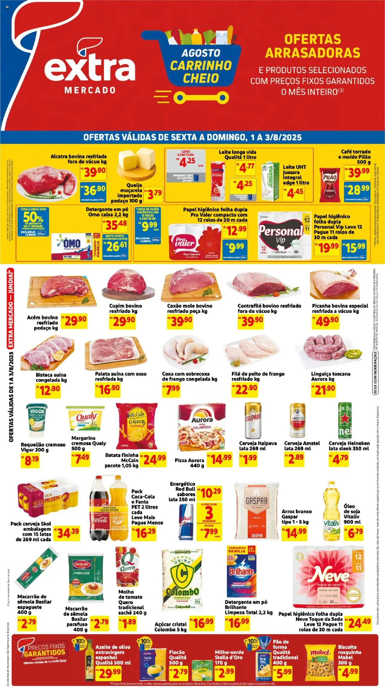 Extra Folheto - válido de 01.08.2025 | Página: 1 | Produtos: Caixa, Leite, Cerveja, Margarina