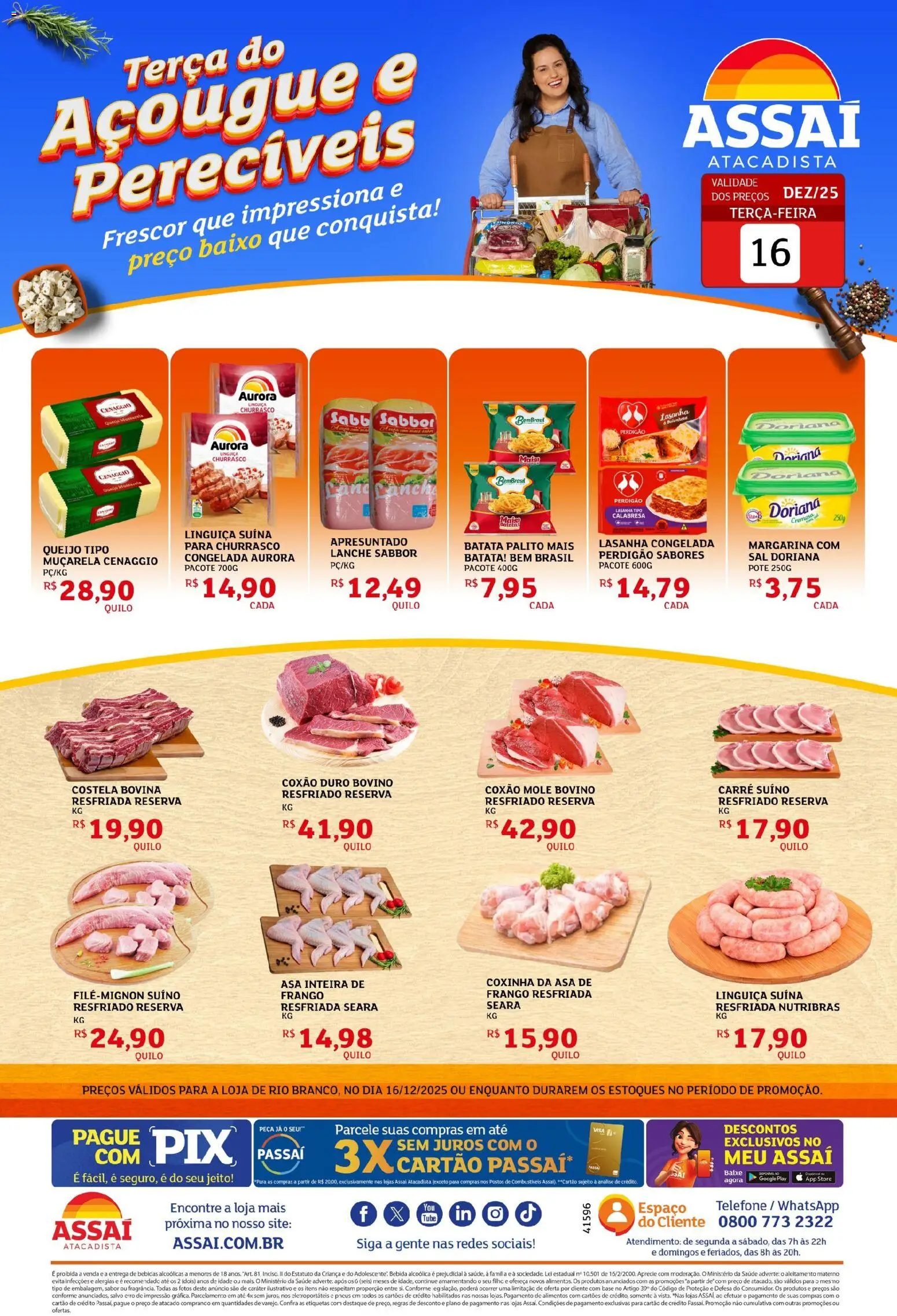 Assaí Atacadista Folheto - válido de 16.12.2025 | Página: 1 | Produtos: Muçarela, Pneus, Base, Telefone