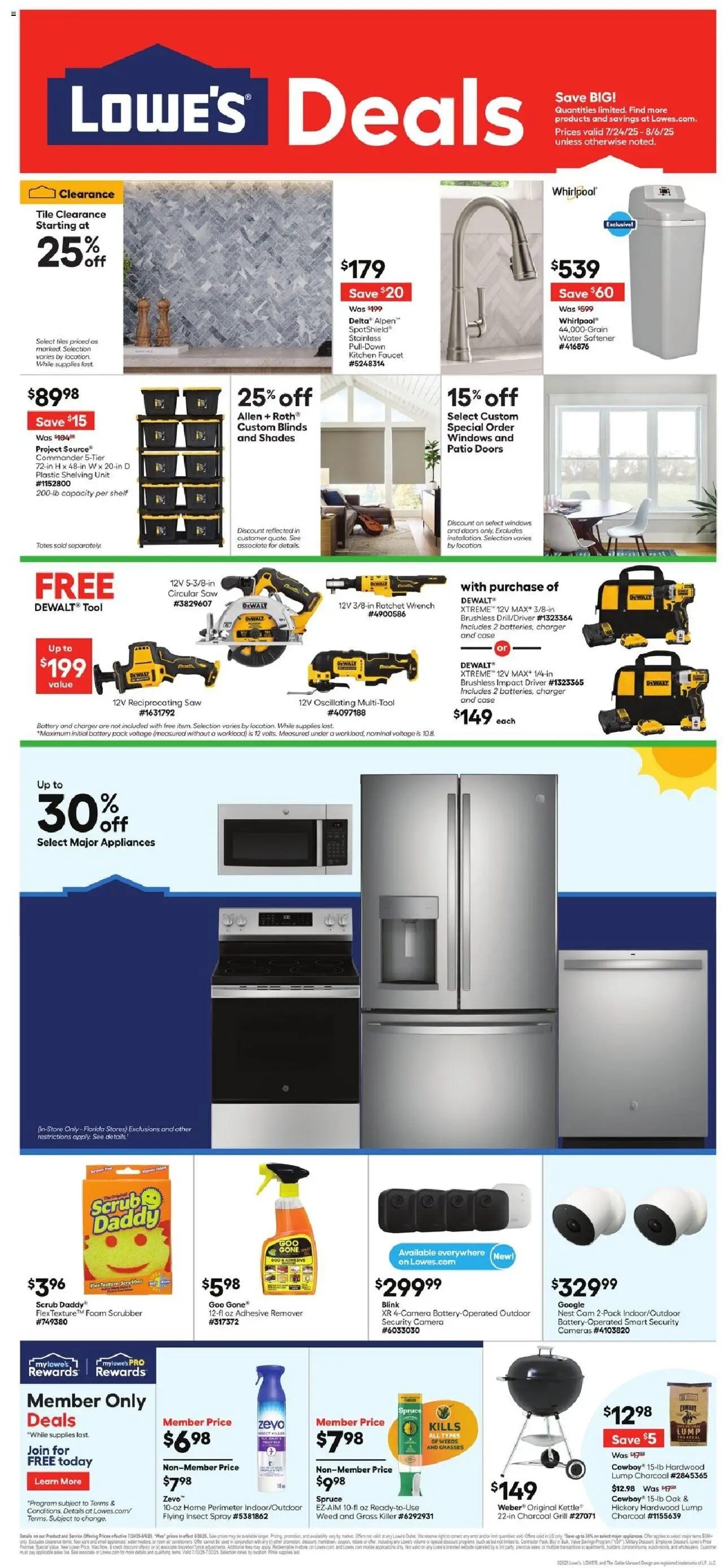 Lowe's Weekly Ad - valid from 24.07.2025 | Page: 1 | Products: Adhesive, Ratchet, Circular Saw, Charger