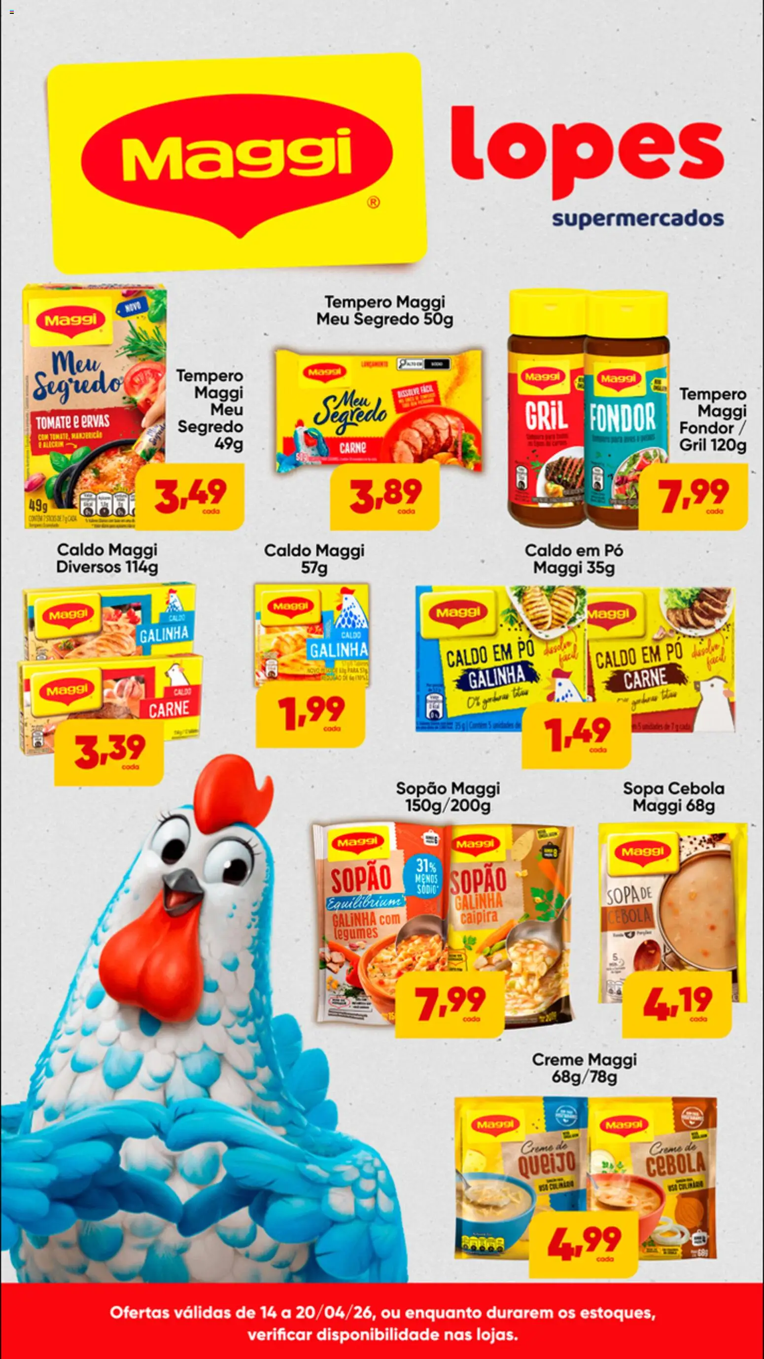 Lopes Supermercados Folheto - válido de 14.04.2026 | Página: 1 | Produtos: Cebola, Manjericão, Queijo, Creme