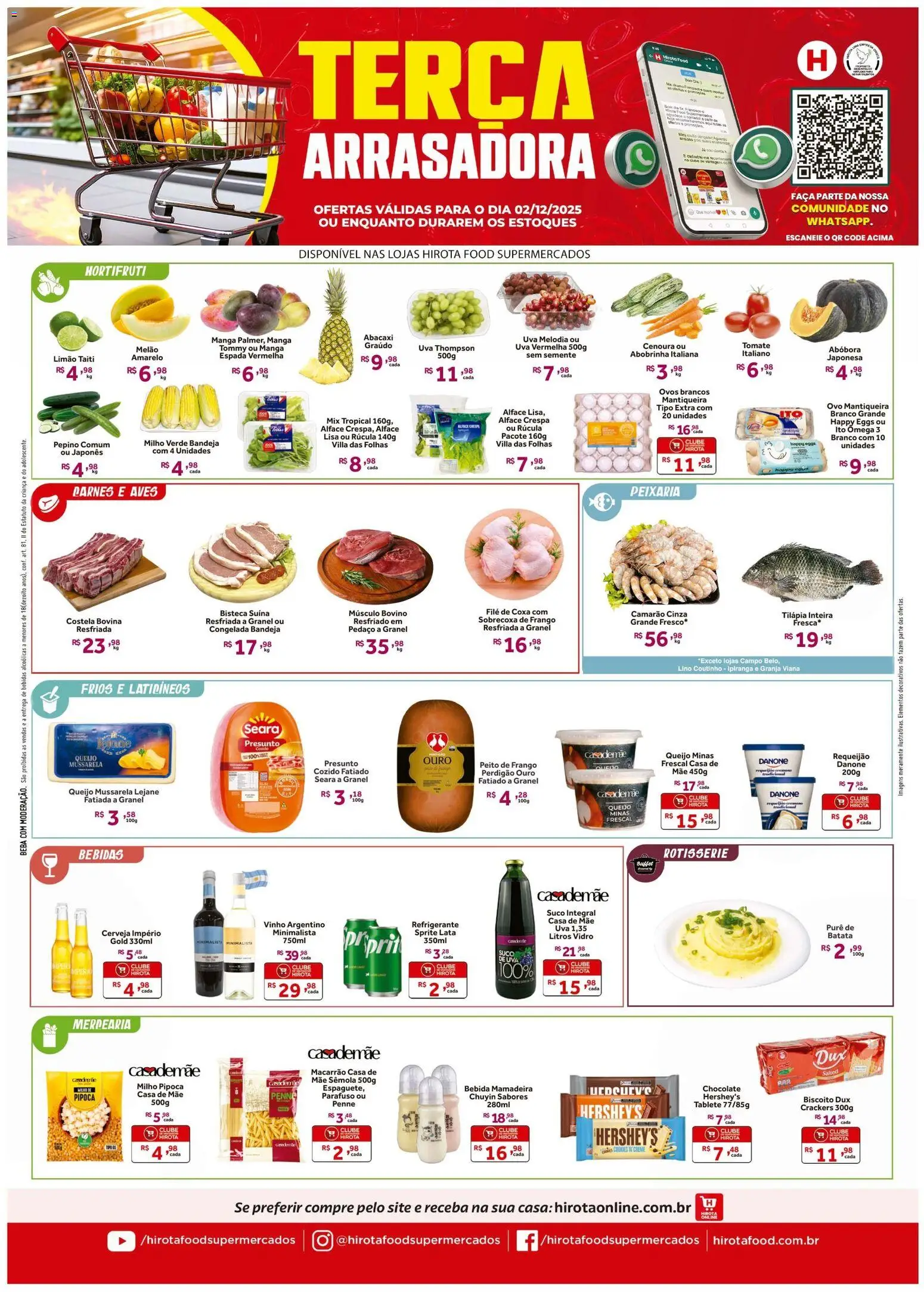 Hirota Food Folheto - válido de 02.12.2025 | Página: 1 | Produtos: Camarão, Tilápia, Macarrão, Pipoca