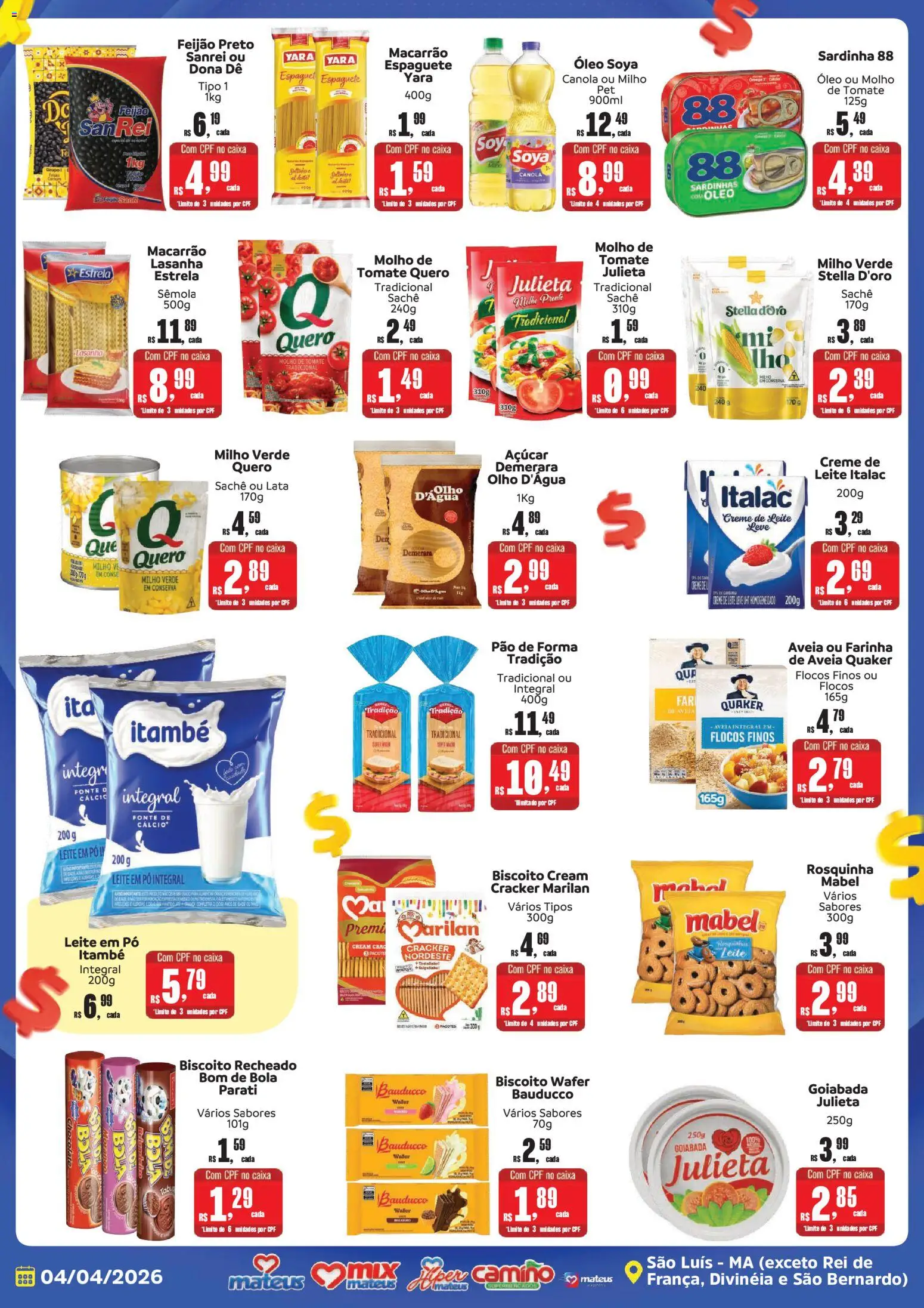Mateus Folheto - válido de 04.04.2026 | Página: 2 | Produtos: Milho verde, Chocolate, Açúcar, Rosquinha