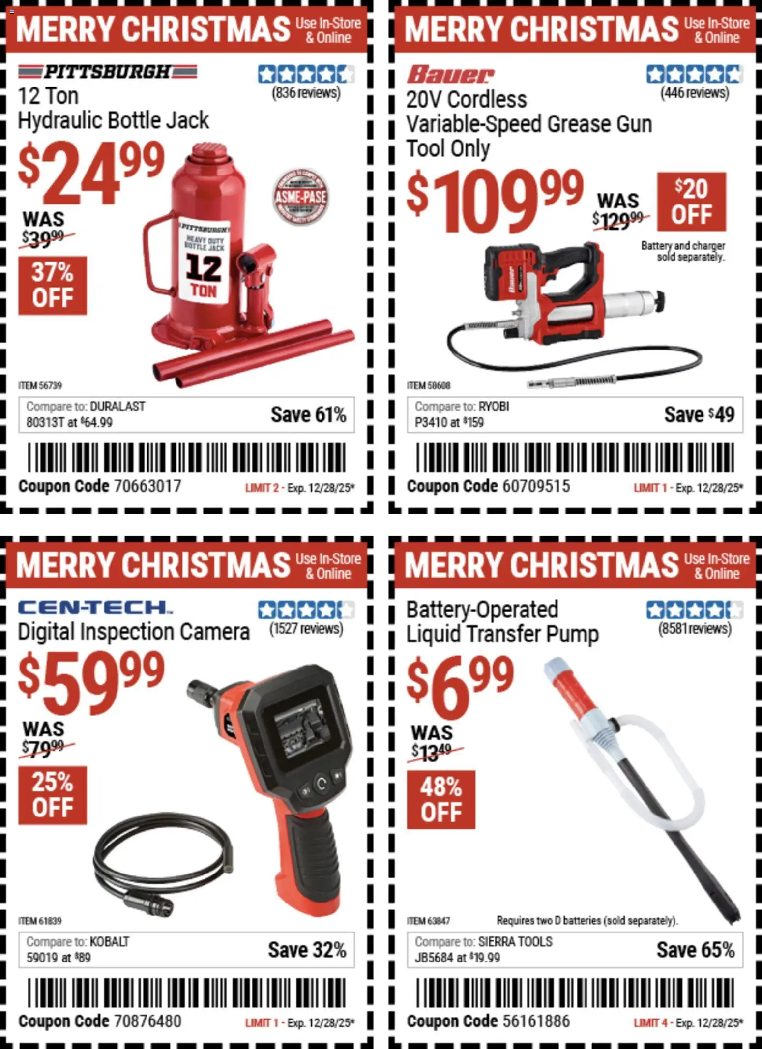 Harbor Freight Christmas Coupon Deals - valid from 15.12.2025 | Page: 7 | Products: Pump, Battery, Camera, Gun