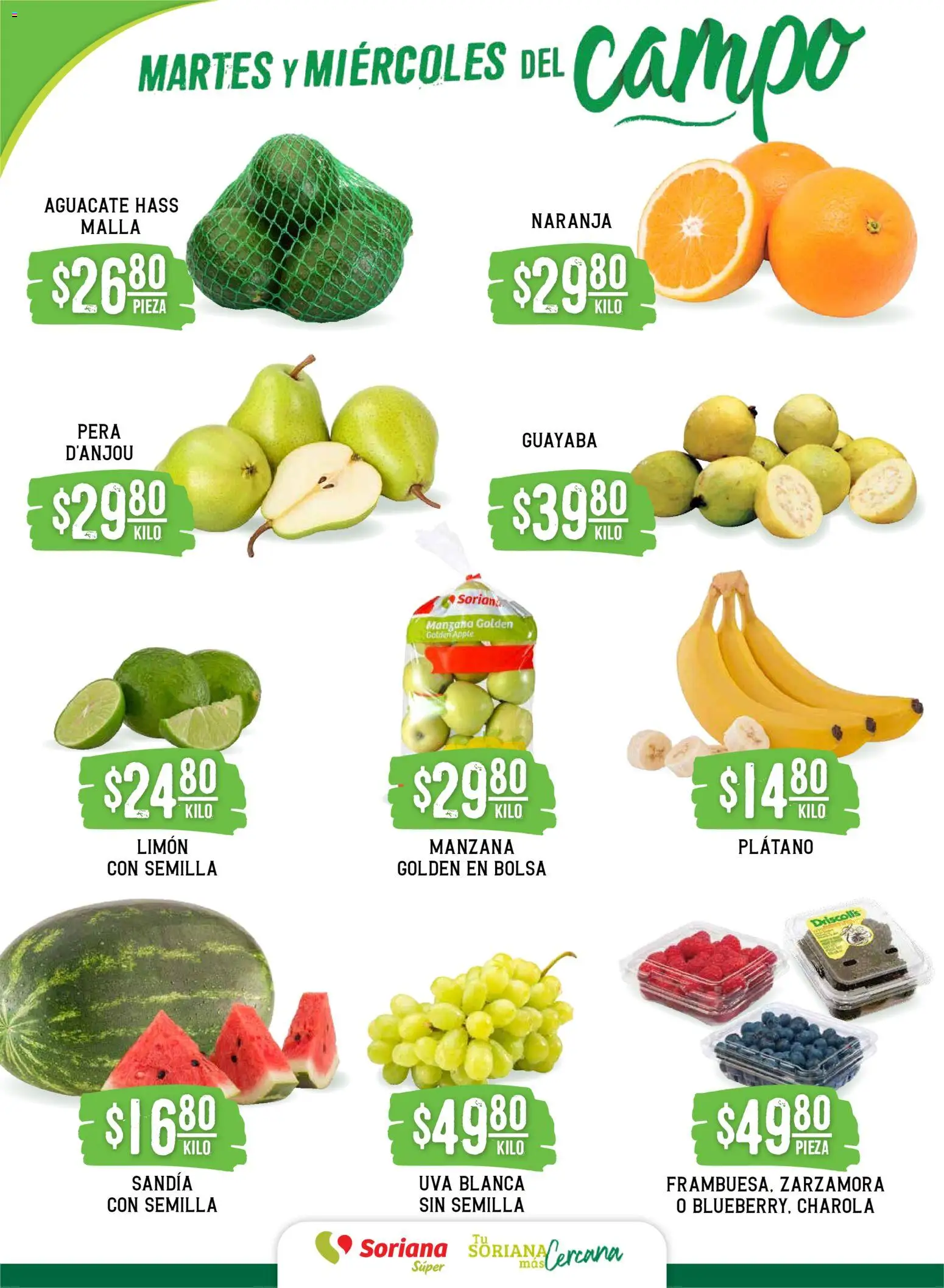 Nuevas ofertas de Soriana válidas en toda la República Mexicana desde el 12.11.2025. ¡Encuentra las mejores ofertas en Soriana - Martes y Miércoles del Campo Súper: Saltillo y Torreón! | Página: 2 | Productos: Plátano, Sandía, Aguacate, Uva