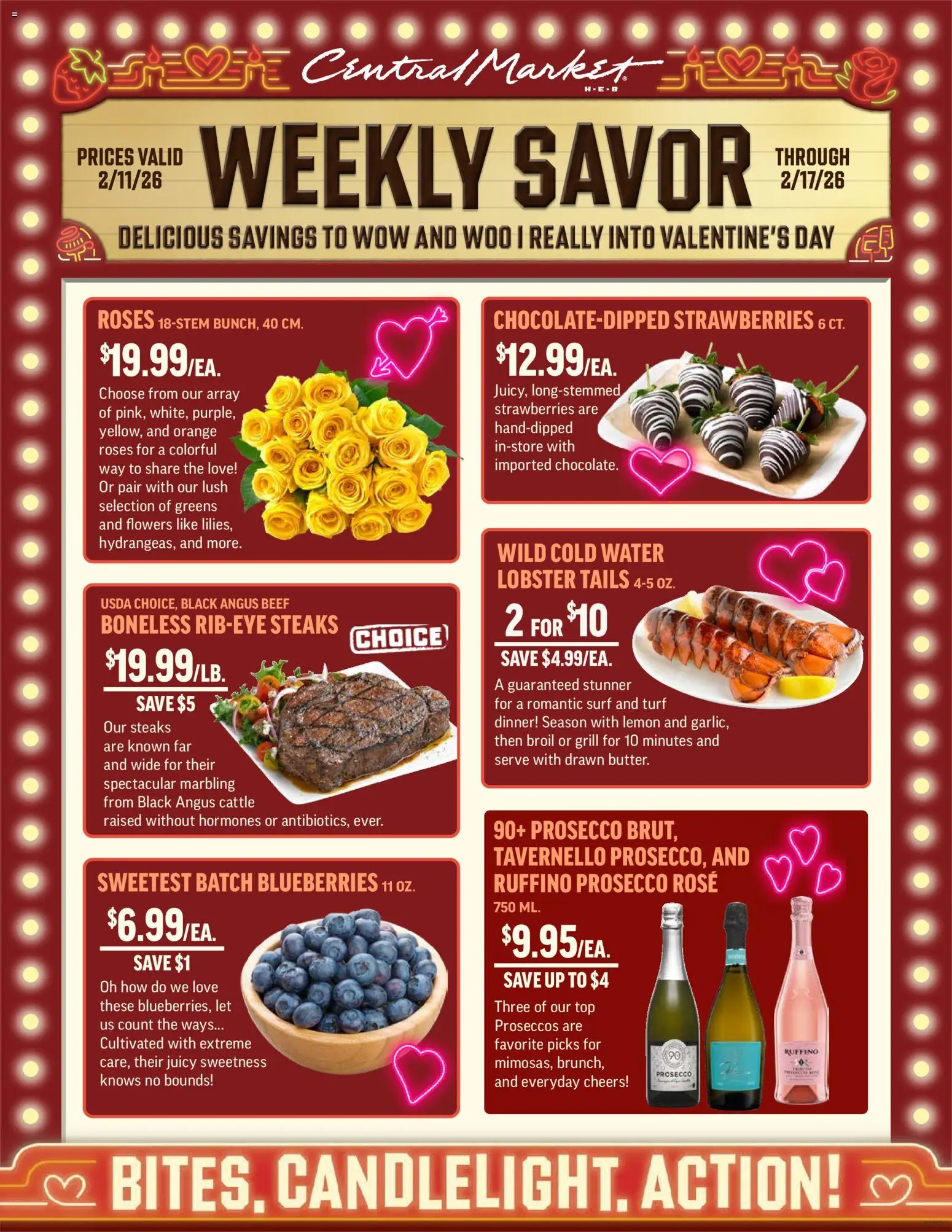 Central Market Weekly Ad - valid from 11.02.2026 | Page: 1 | Products: Water, Lemon, Blueberries, Grill