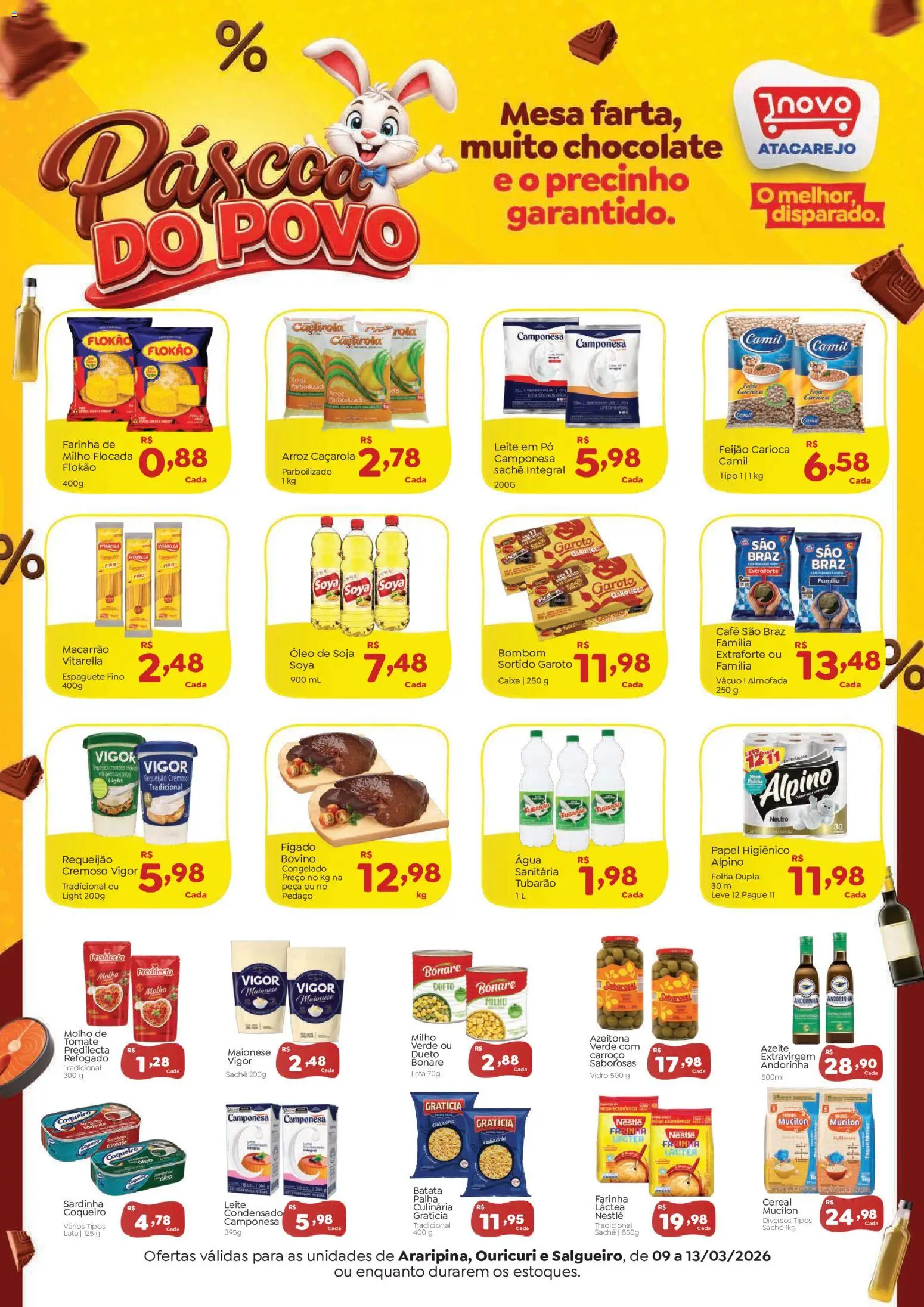 Novo Atacarejo Folheto - válido de 09.03.2026 | Página: 1 | Produtos: Maionese vigor, Óleo, Arroz, Batata