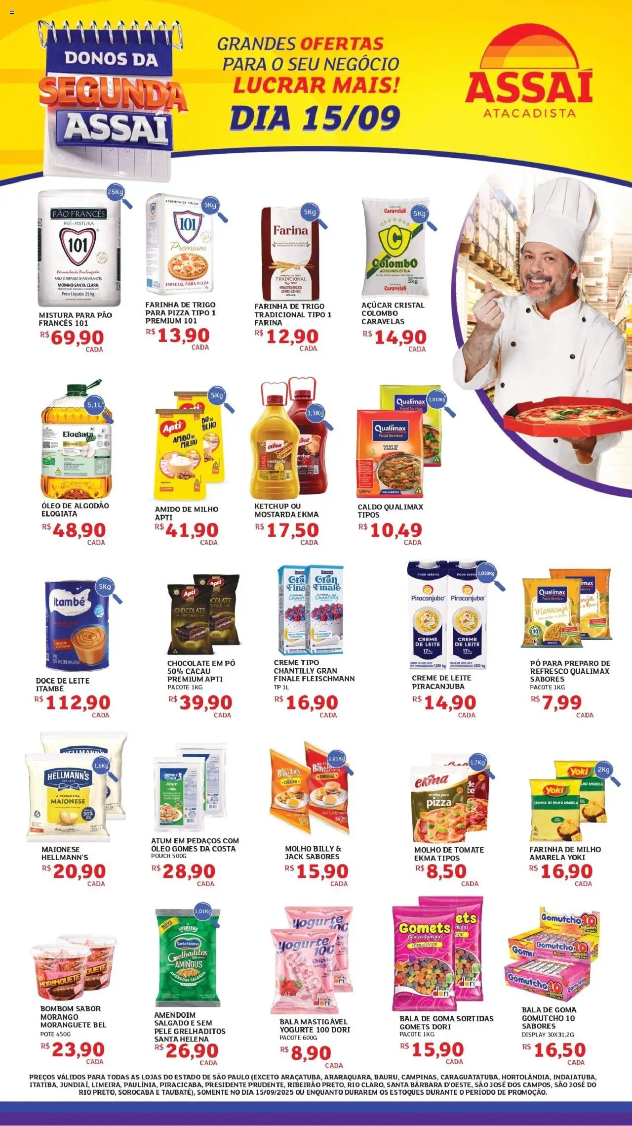 Assaí Atacadista Folheto - válido de 15.09.2025 | Página: 1 | Produtos: Farinha de trigo, Amido de milho, Algodão, Atum