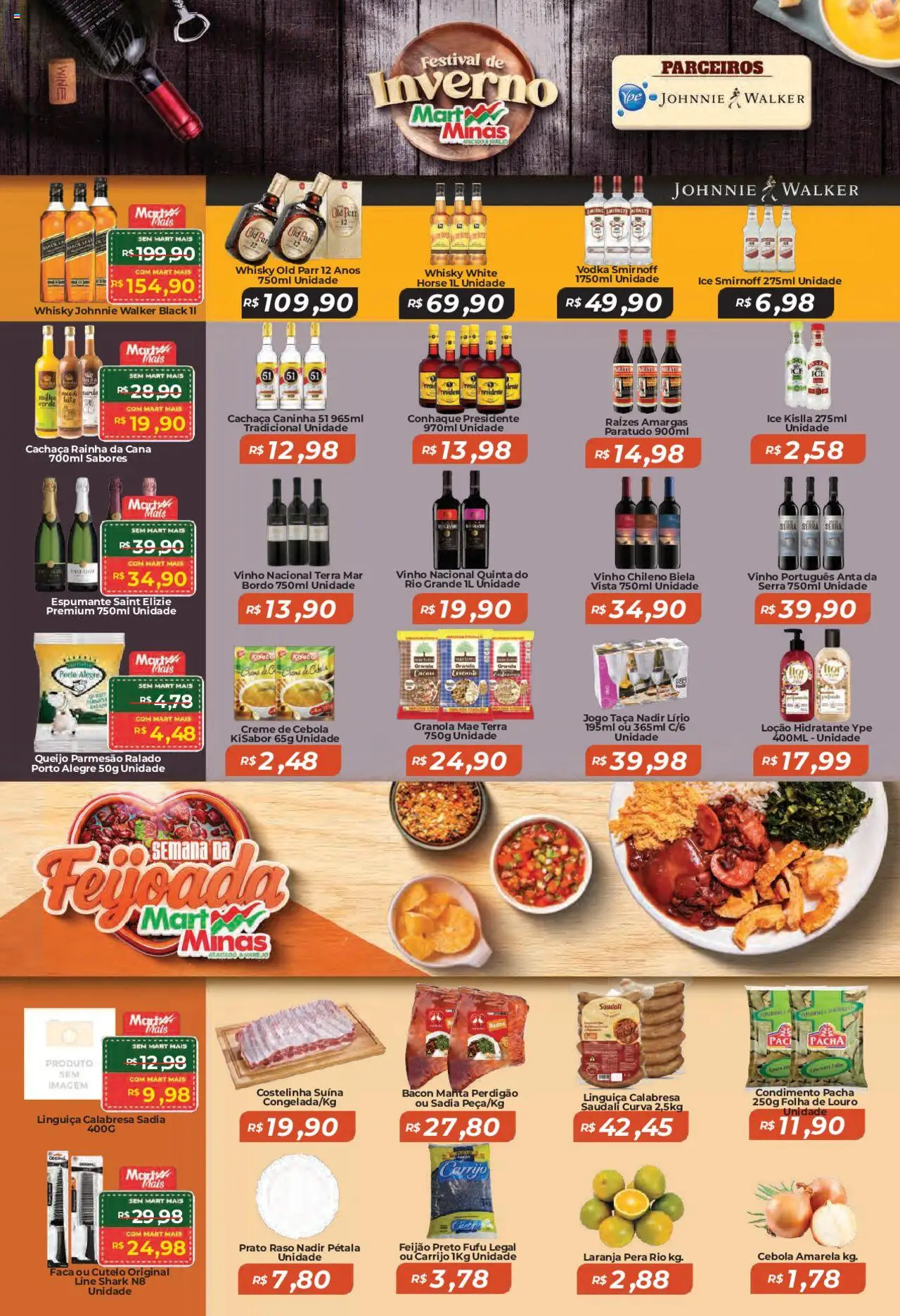Mart Minas Folheto - válido de 31.07.2025 | Página: 3 | Produtos: Cebola, Feijão, Cachaça, Parmesão