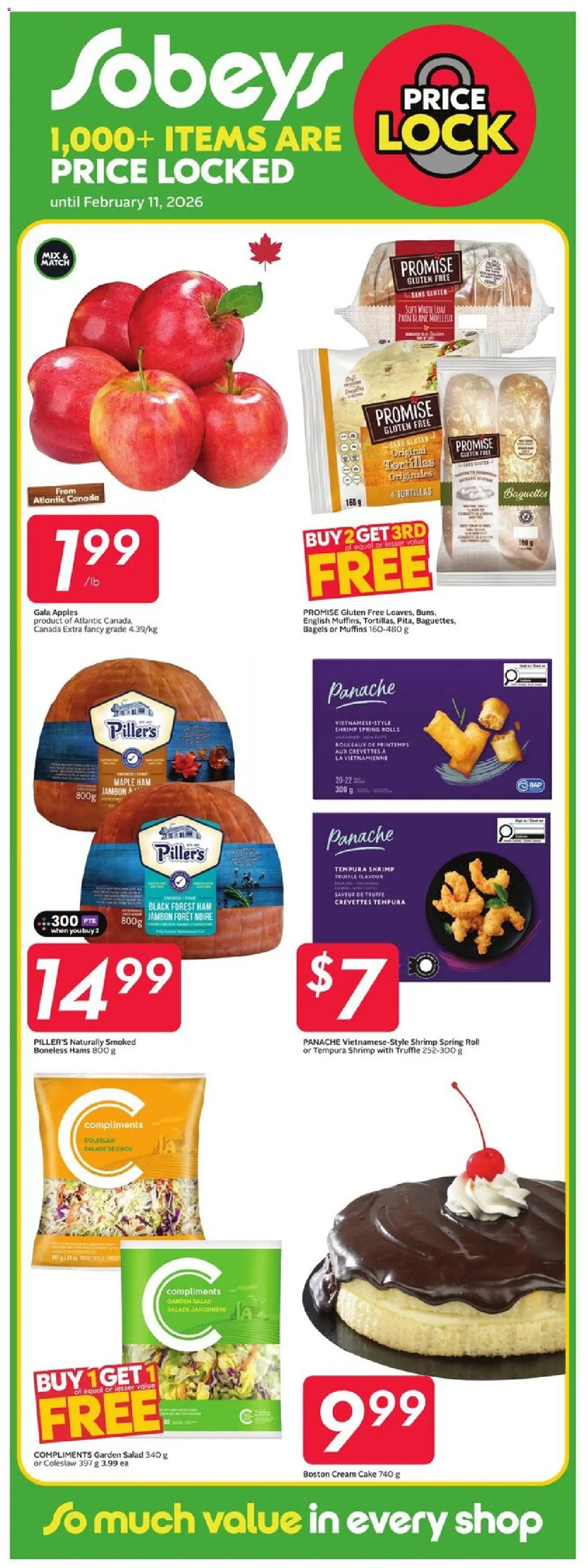 Sobeys flyer valid from 01.01.2026 | Page: 17 | Products: Cream, Salad, Ham, Apples