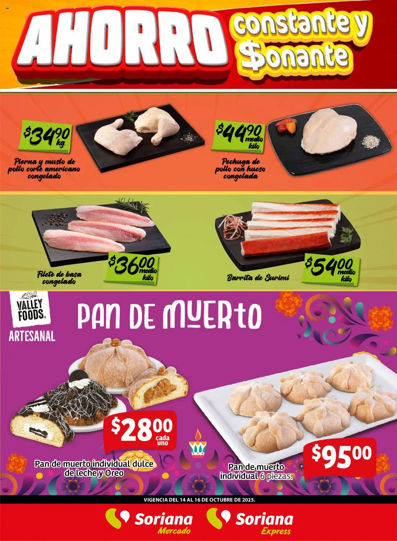 Nuevas ofertas de Soriana válidas en toda la República Mexicana desde el 14.10.2025. ¡Encuentra las mejores ofertas en Soriana - Frescos del Mandado Mercado: Ags, Nay, Jal, Qro, Col, Mich, Gto, Hgo, Tlax, Mor, Pue, Gro, Oax, Edo. de Mex, CDMX, Zac y! | Página: 2 | Productos: Pollo, Dulce de leche, Leche, Pan