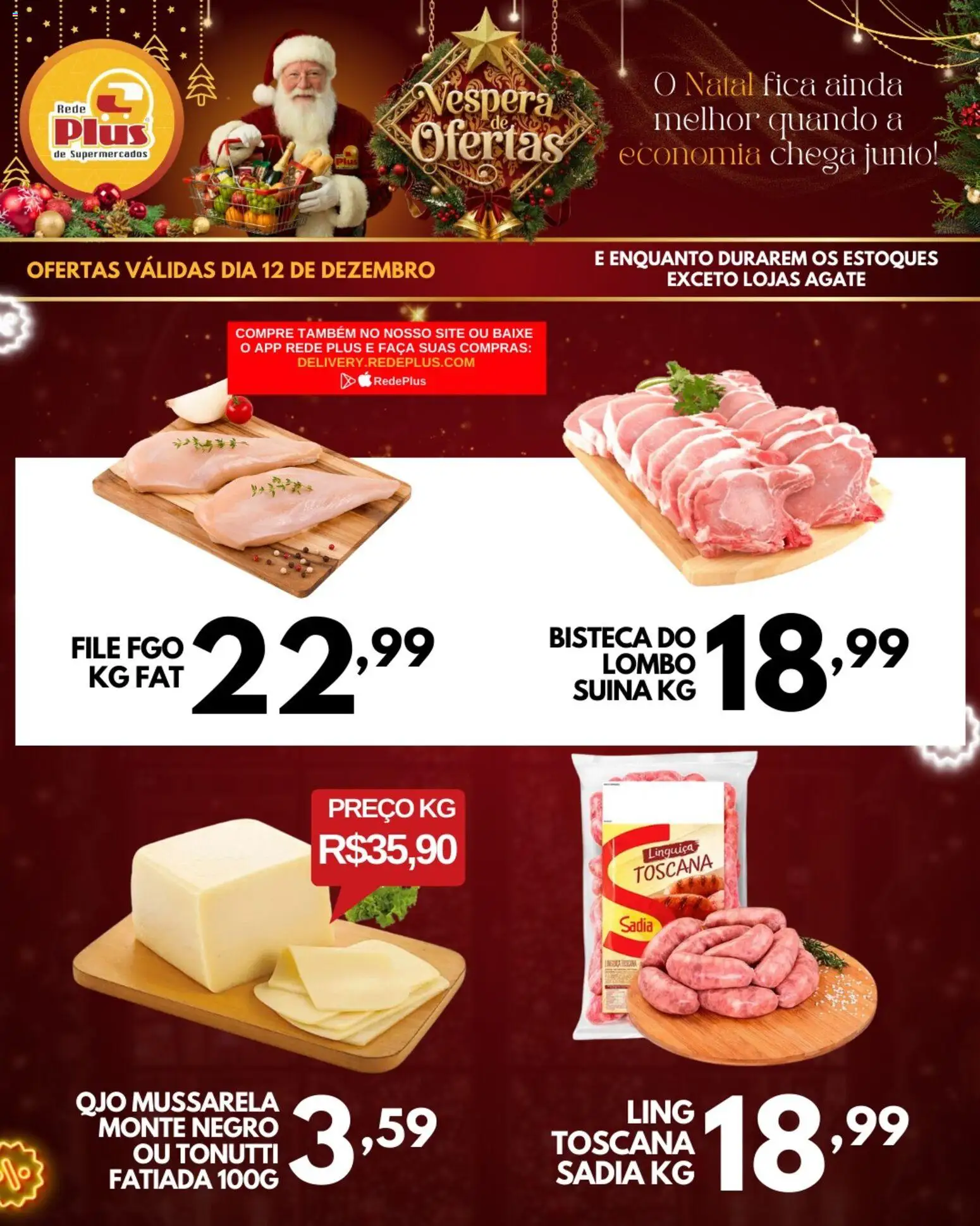 Rede Plus Supermercados Folheto - válido de 12.12.2025 | Página: 3 | Produtos: Linguiça, Lombo, Faca, Mussarela