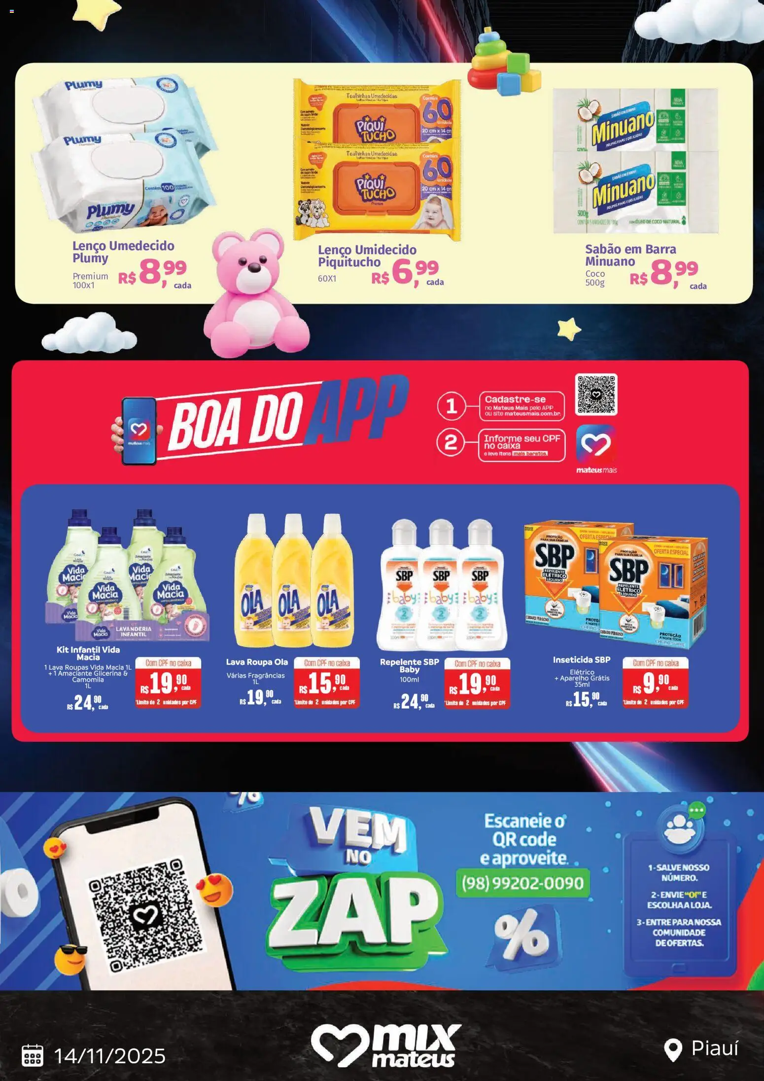 Mateus Folheto - válido de 14.11.2025 | Página: 2 | Produtos: Coco, Sabão em barra, Lenço, Amaciante