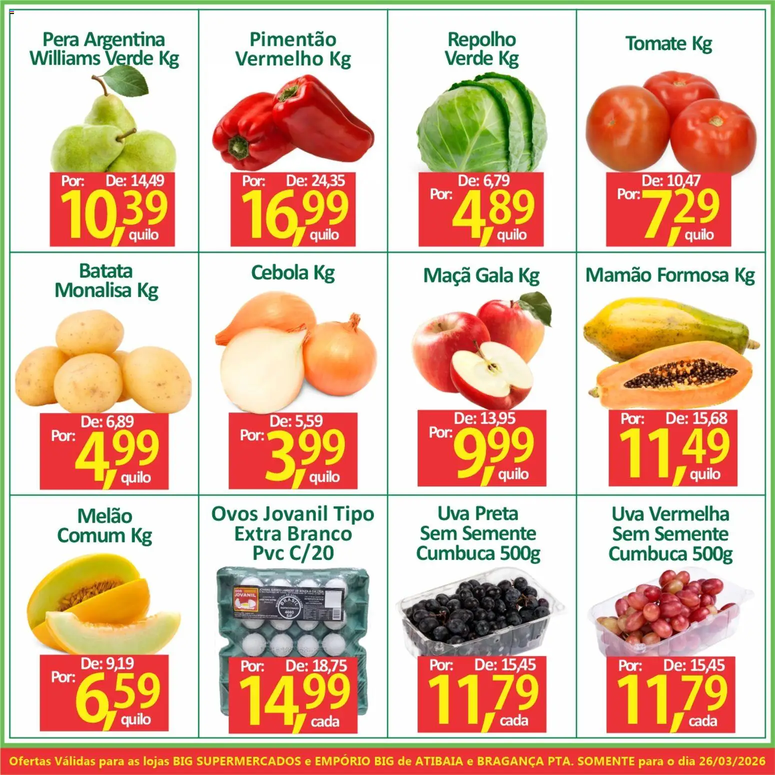 Big Supermercados Folheto - válido de 26.03.2026 | Página: 3 | Produtos: Melão, Pera, Pimentão, Mamão