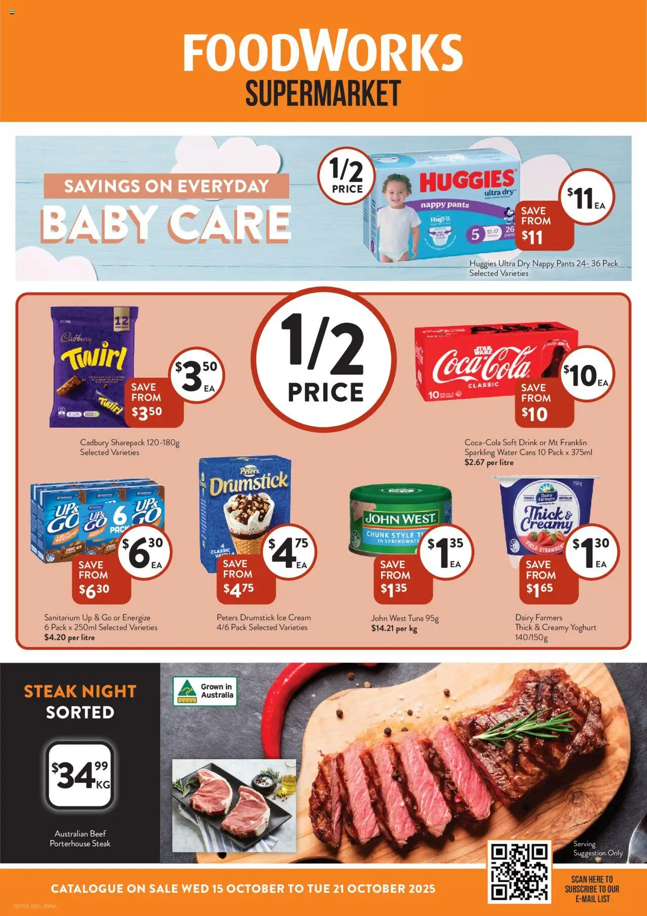 Foodworks catalogue - valid from 15.10.2025 | Page: 1 | Products: Beef, Ice cream, Steak, Up & go