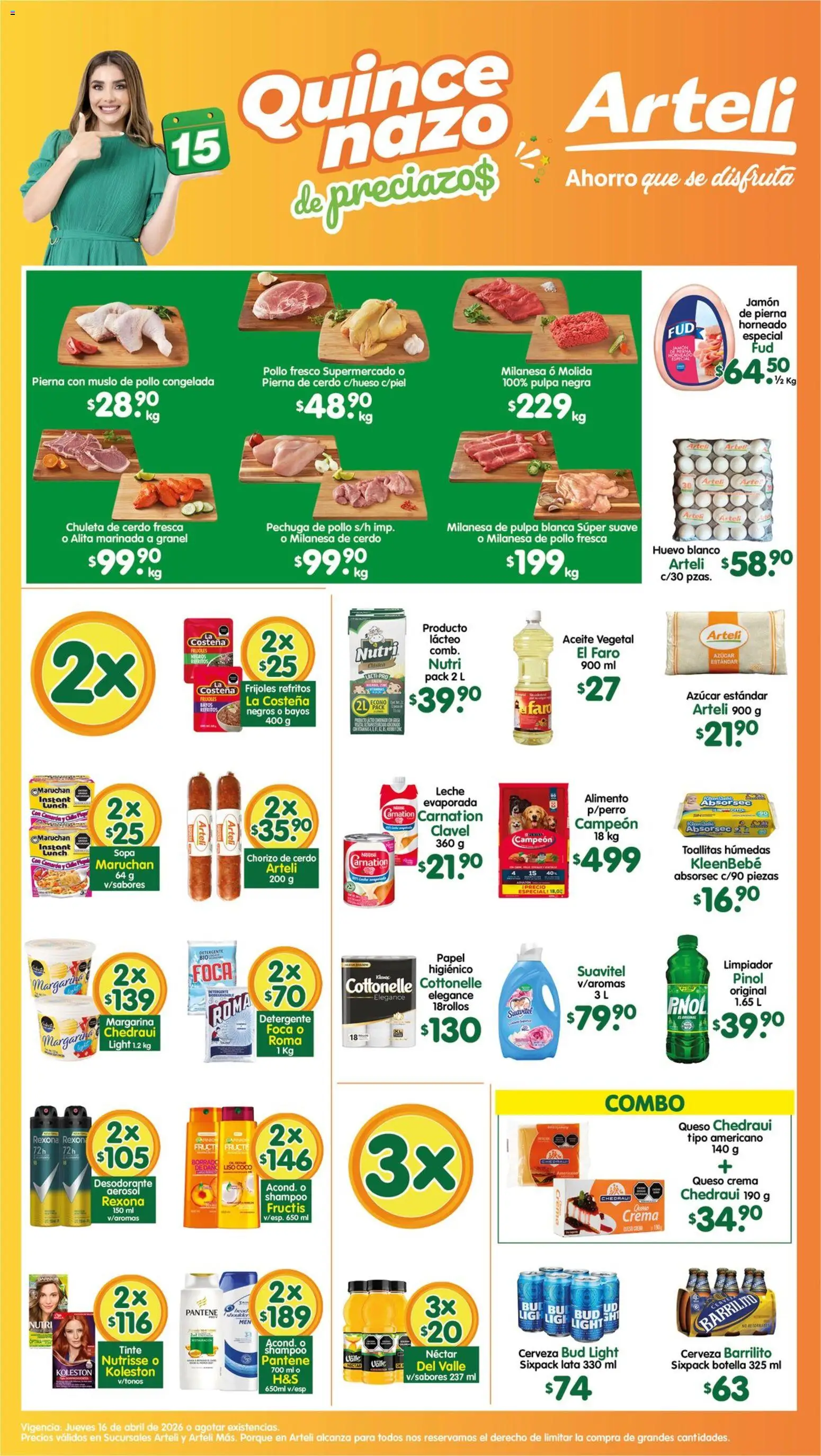 Nuevas ofertas de Arteli válidas en toda la República Mexicana desde el 16.04.2026. ¡Encuentra las mejores ofertas en Arteli folleto! | Página: 1 | Productos: Azúcar, Toallitas húmedas, Leche, Cerdo