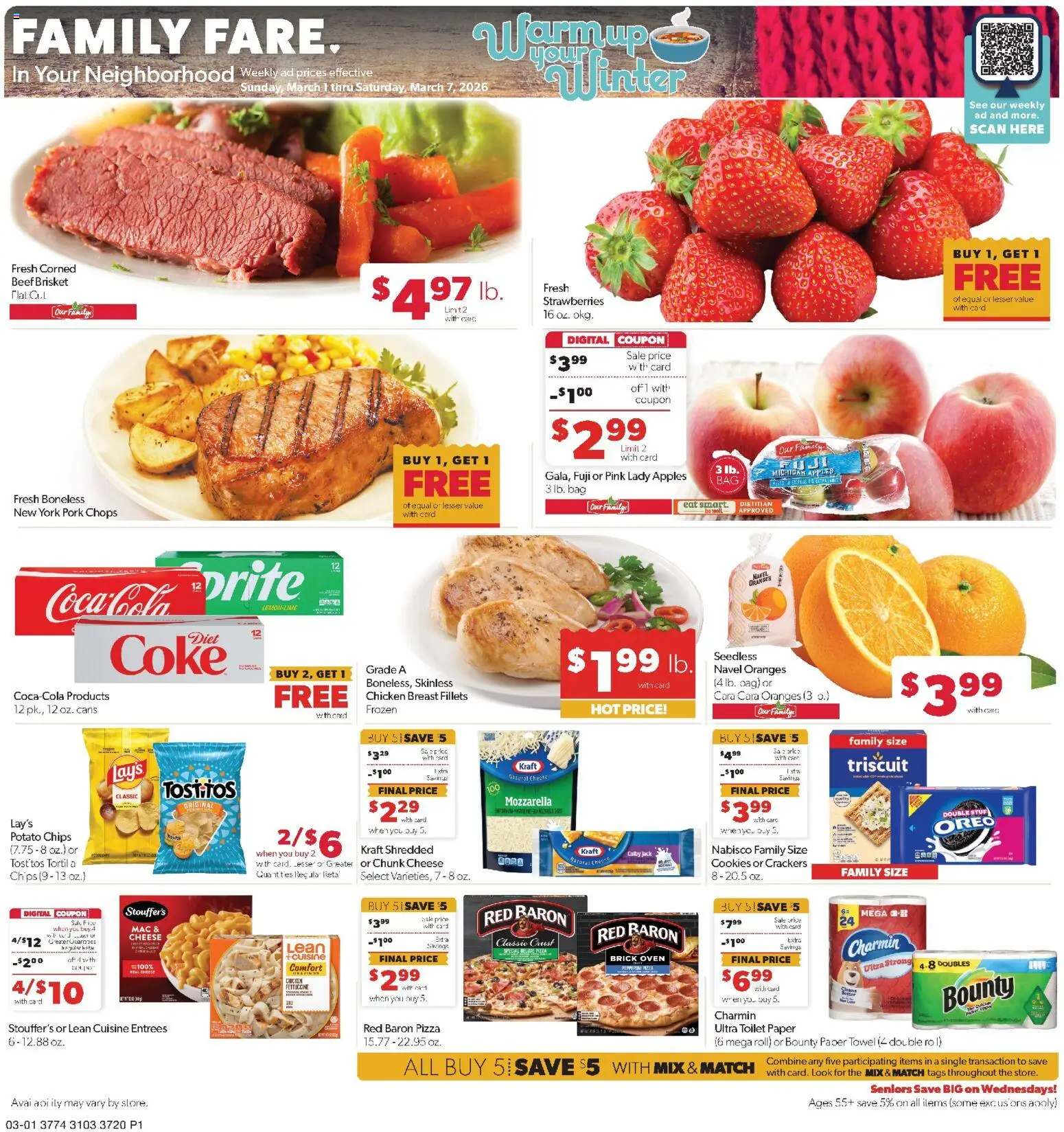Family Fare Weekly Ad - valid from 01.03.2026 | Page: 1 | Products: Pizza, Pork, Strawberries, Cookies