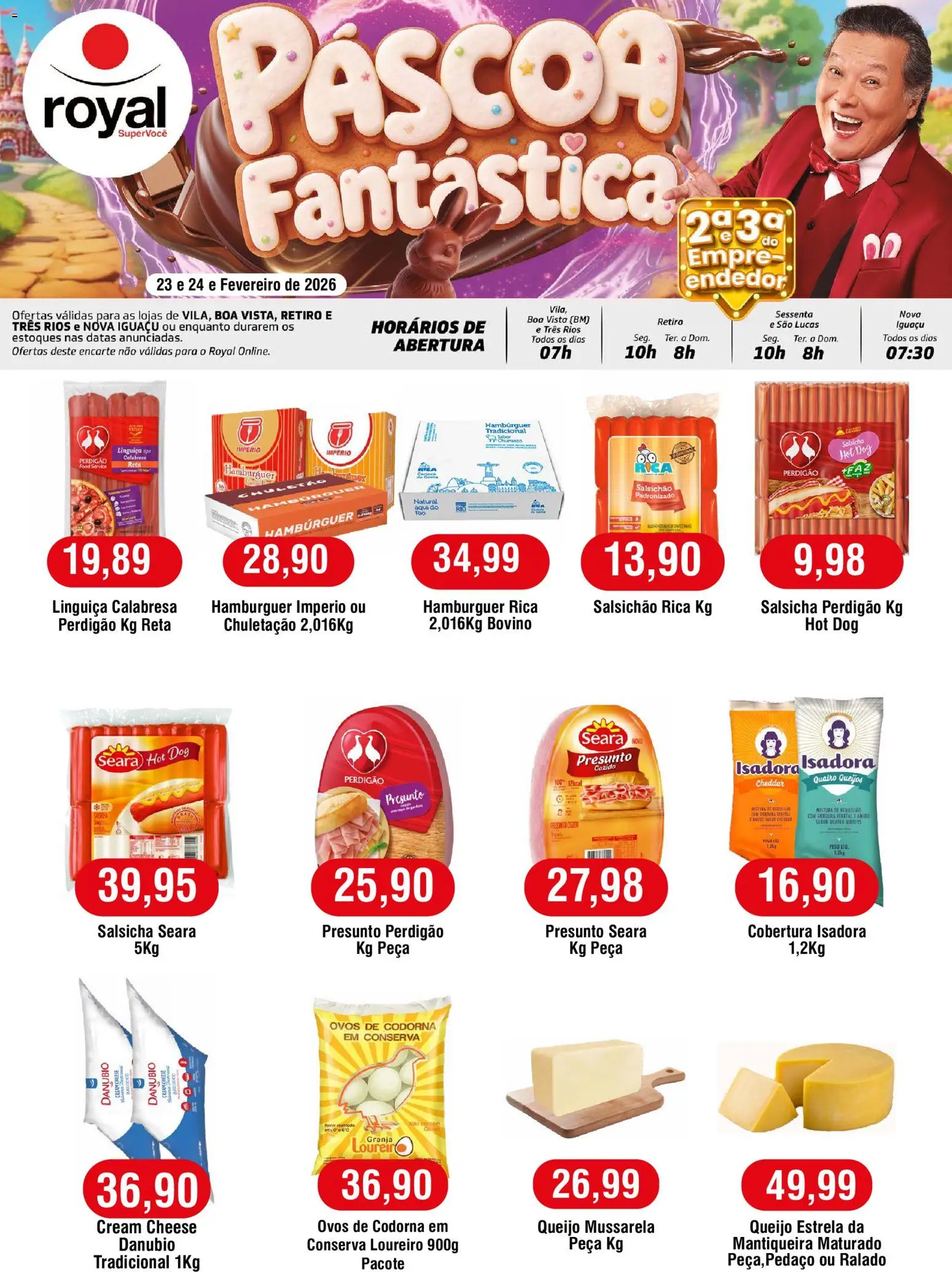 Royal Supermercados Folheto - válido de 23.02.2026 | Página: 1 | Produtos: Salsicha, Linguiça, Queijo, Cream cheese