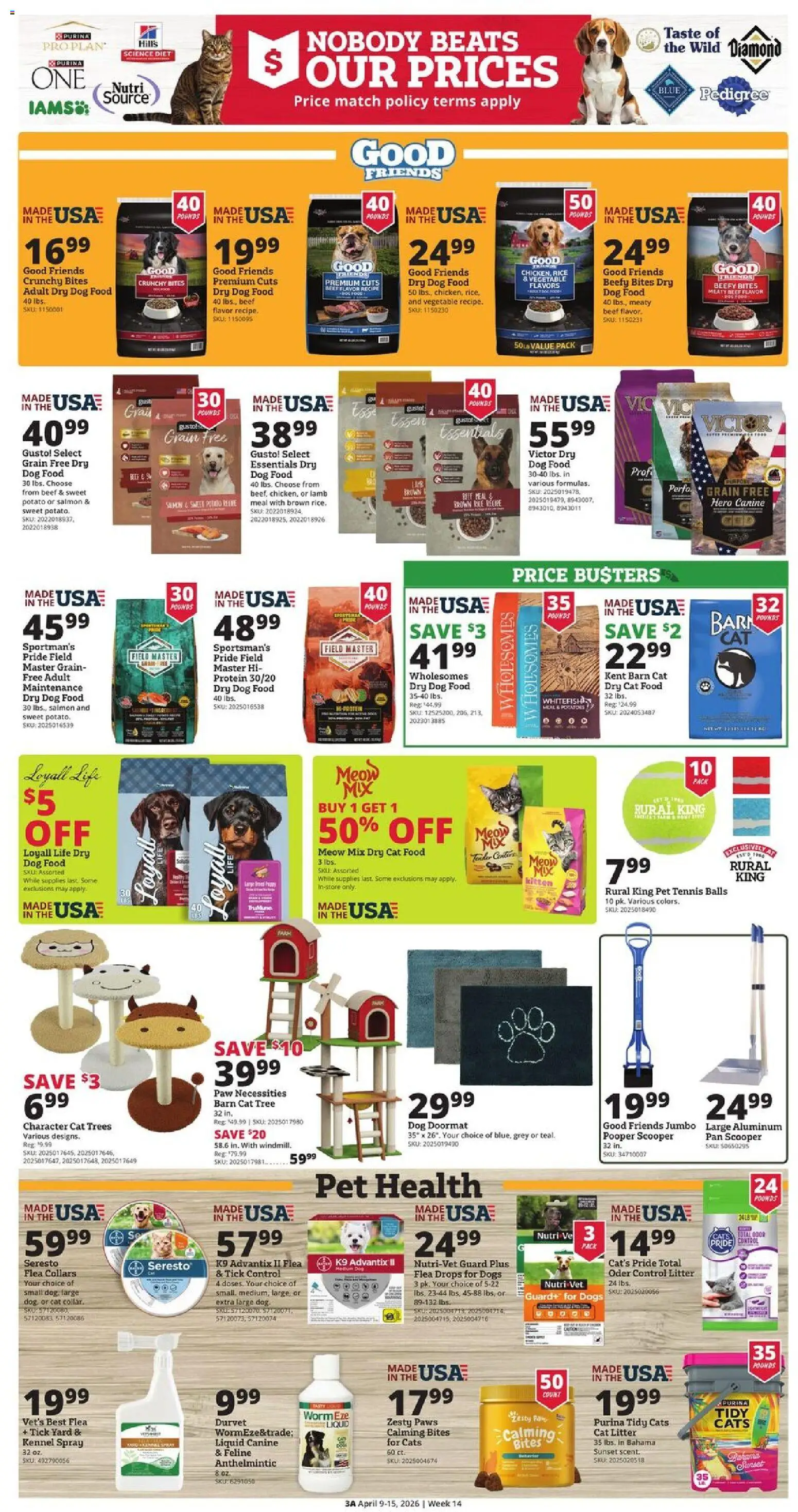 Rural King Weekly Ad - valid from 09.04.2026 | Page: 5 | Products: Doormat, Cat Food, Cat Litter, Cat Tree