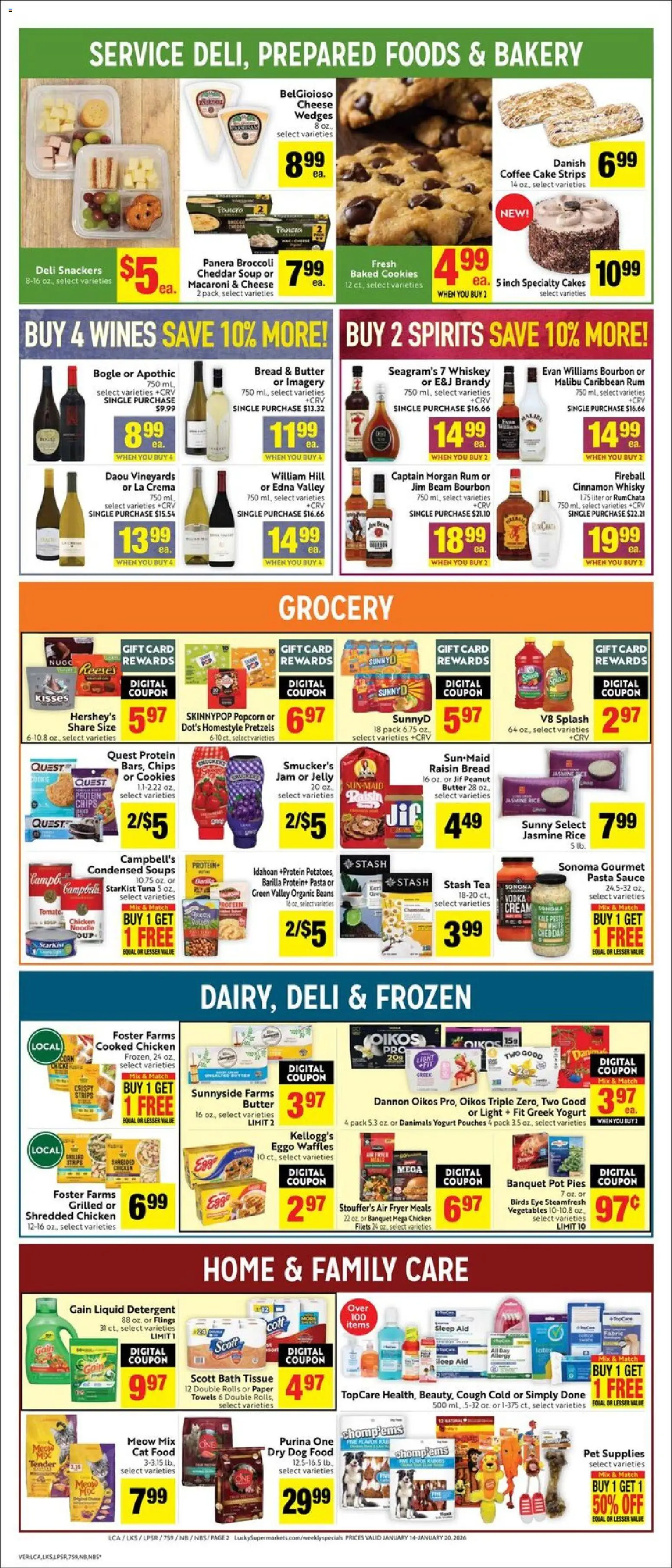 Lucky Supermarkets Weekly - CA - valid from 14.01.2026 | Page: 2 | Products: Broccoli, Dog Food, Yogurt, Vodka
