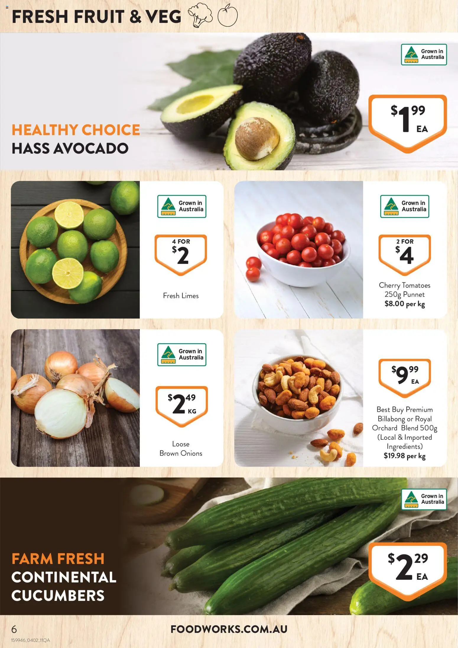 Foodworks catalogue - valid from 04.02.2026 | Page: 6 | Products: Tomatoes, Cucumbers, Avocado, Onions