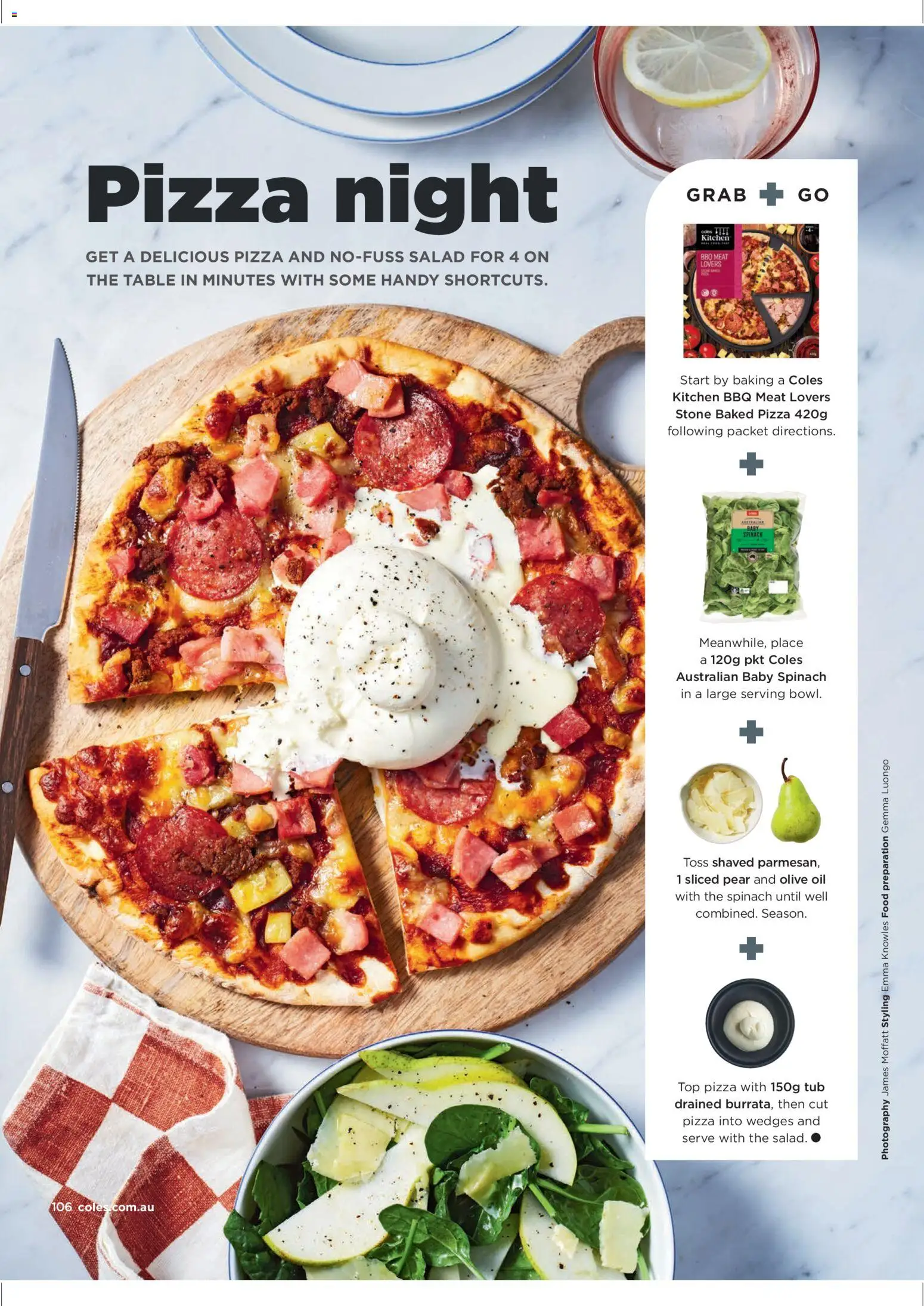 Coles catalogue - valid from 02.04.2026 | Page: 106 | Products: Table, Pizza, Olive oil, Salad