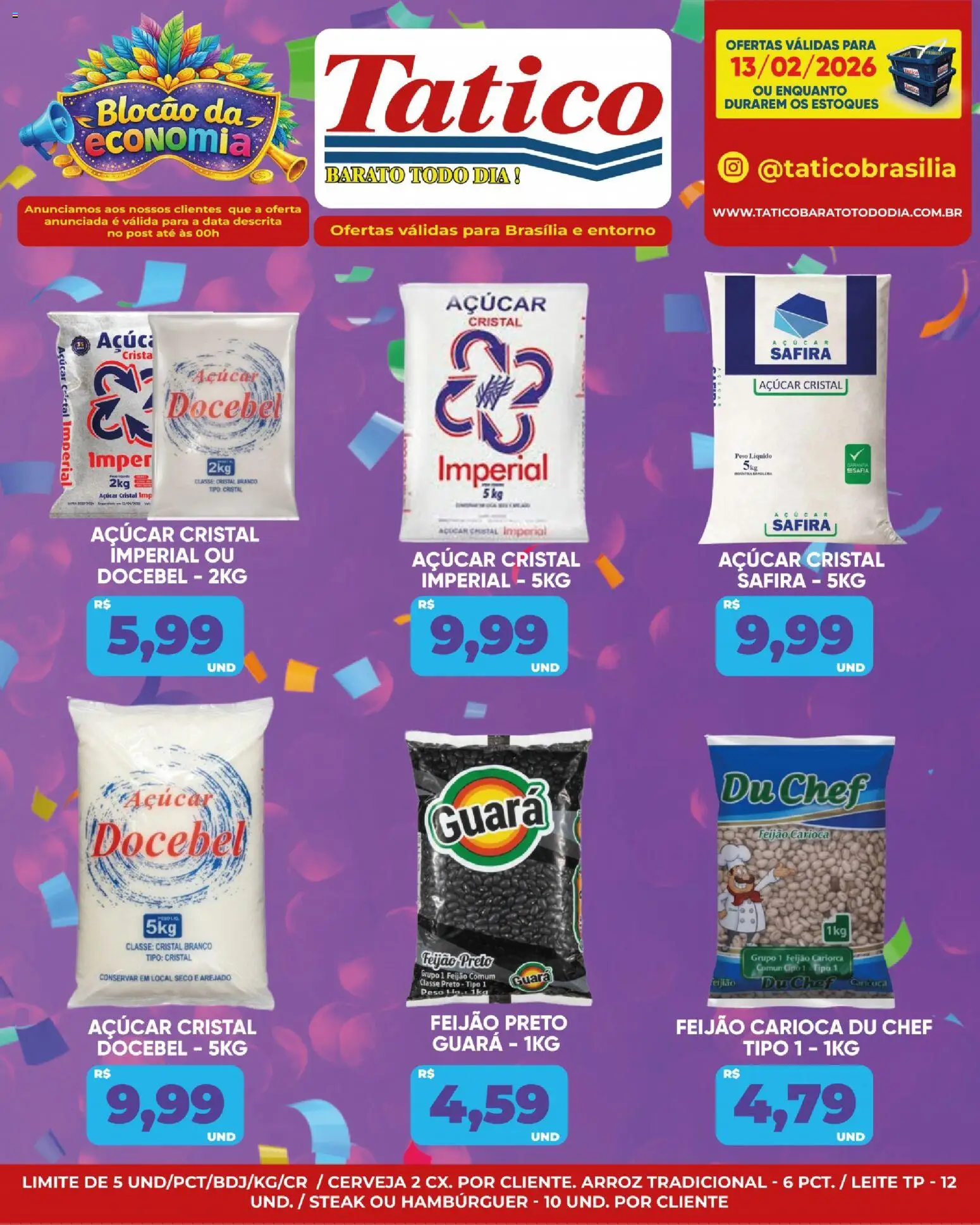 Tatico Folheto - válido de 13.02.2026 | Página: 3 | Produtos: Feijão, Leite, Hambúrguer, Açúcar