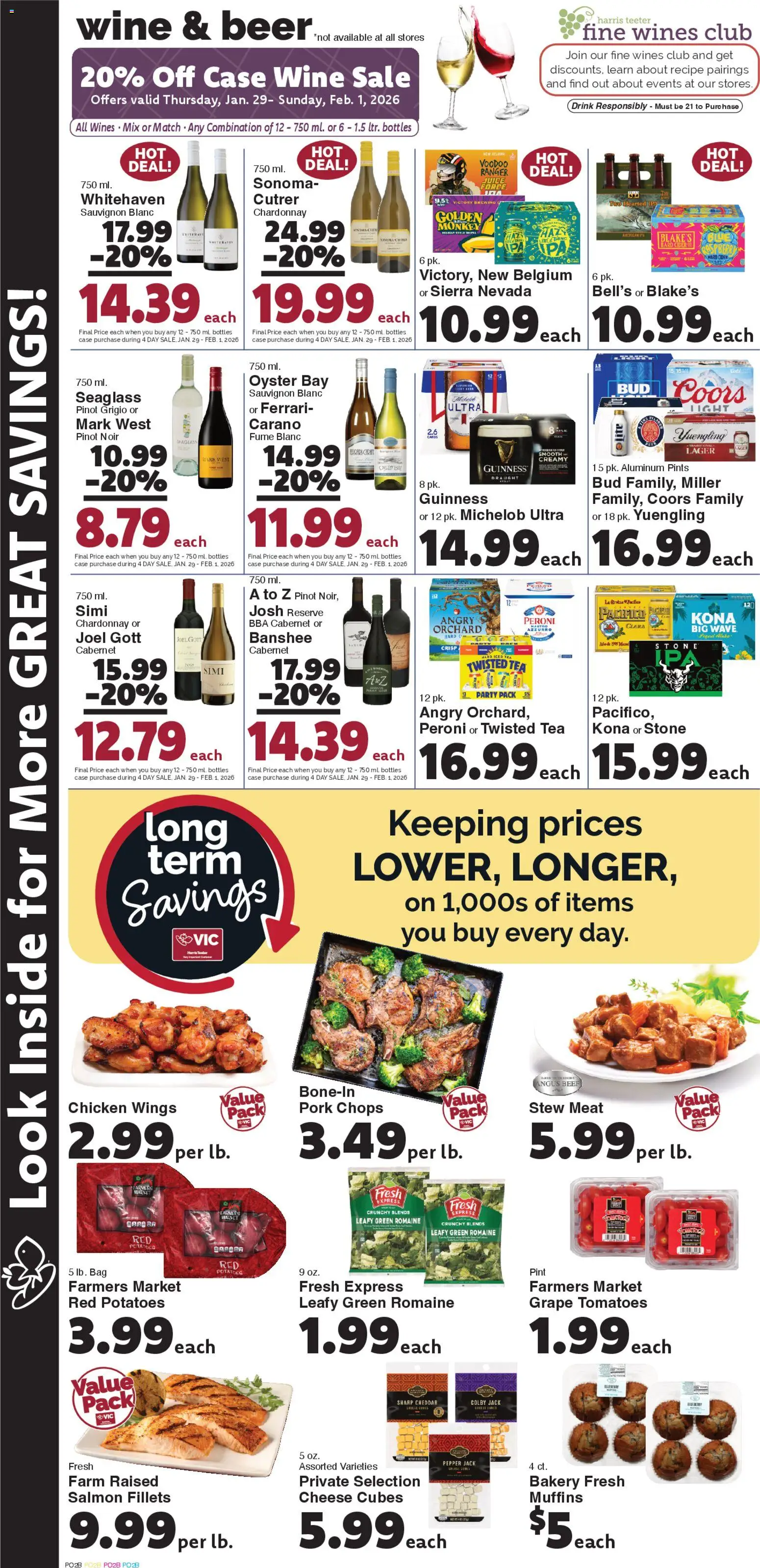 Harris Teeter Weekly Ad - valid from 28.01.2026 | Page: 9 | Products: Beer, Pork, Tomatoes, Potatoes