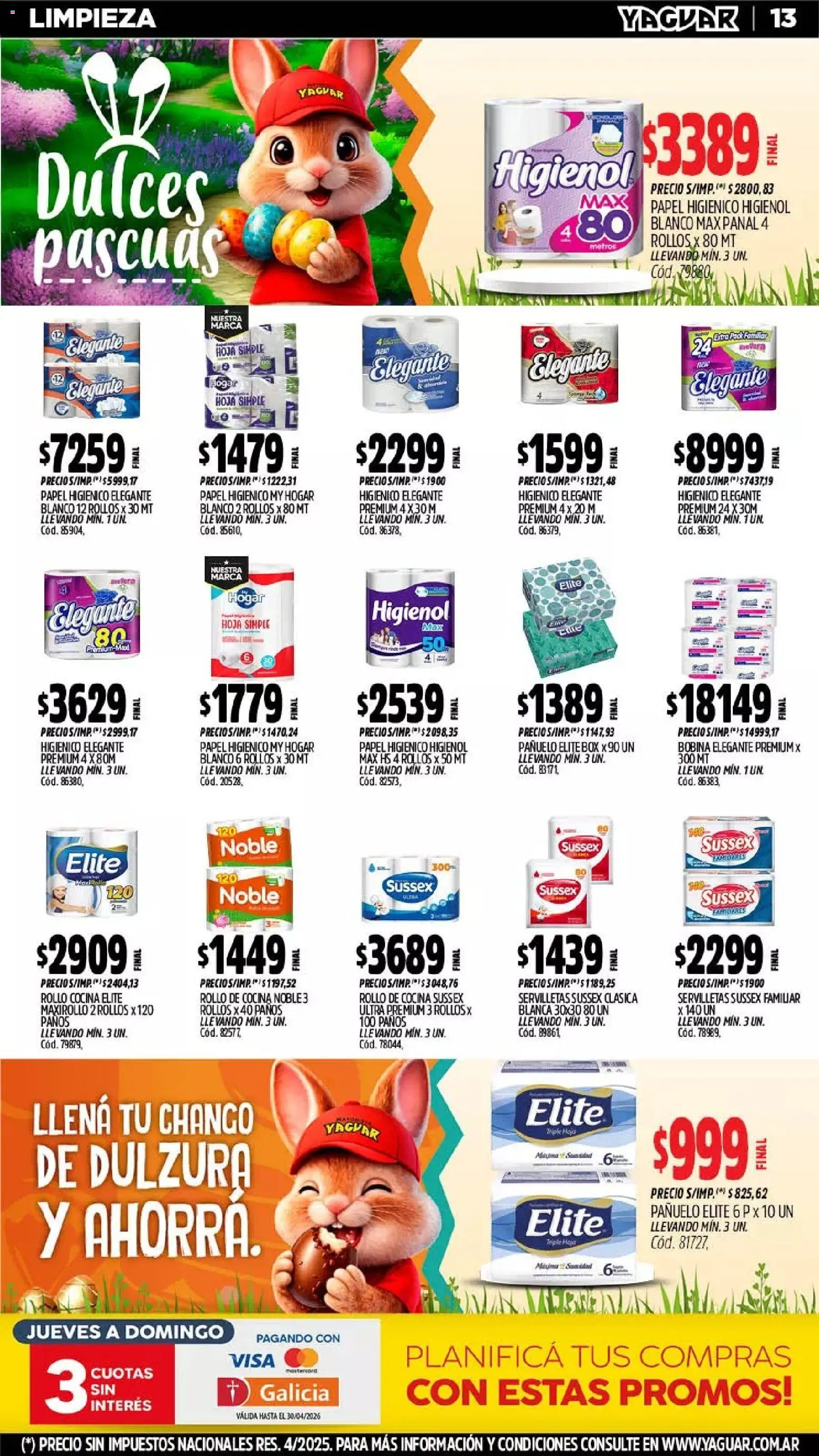 Yaguar - Oferta Semanal Mar del Plata │ válido desde el 30.03.2026 | Página: 13 | Productos: Papel higiénico, Pañuelo, Cocina, Servilletas