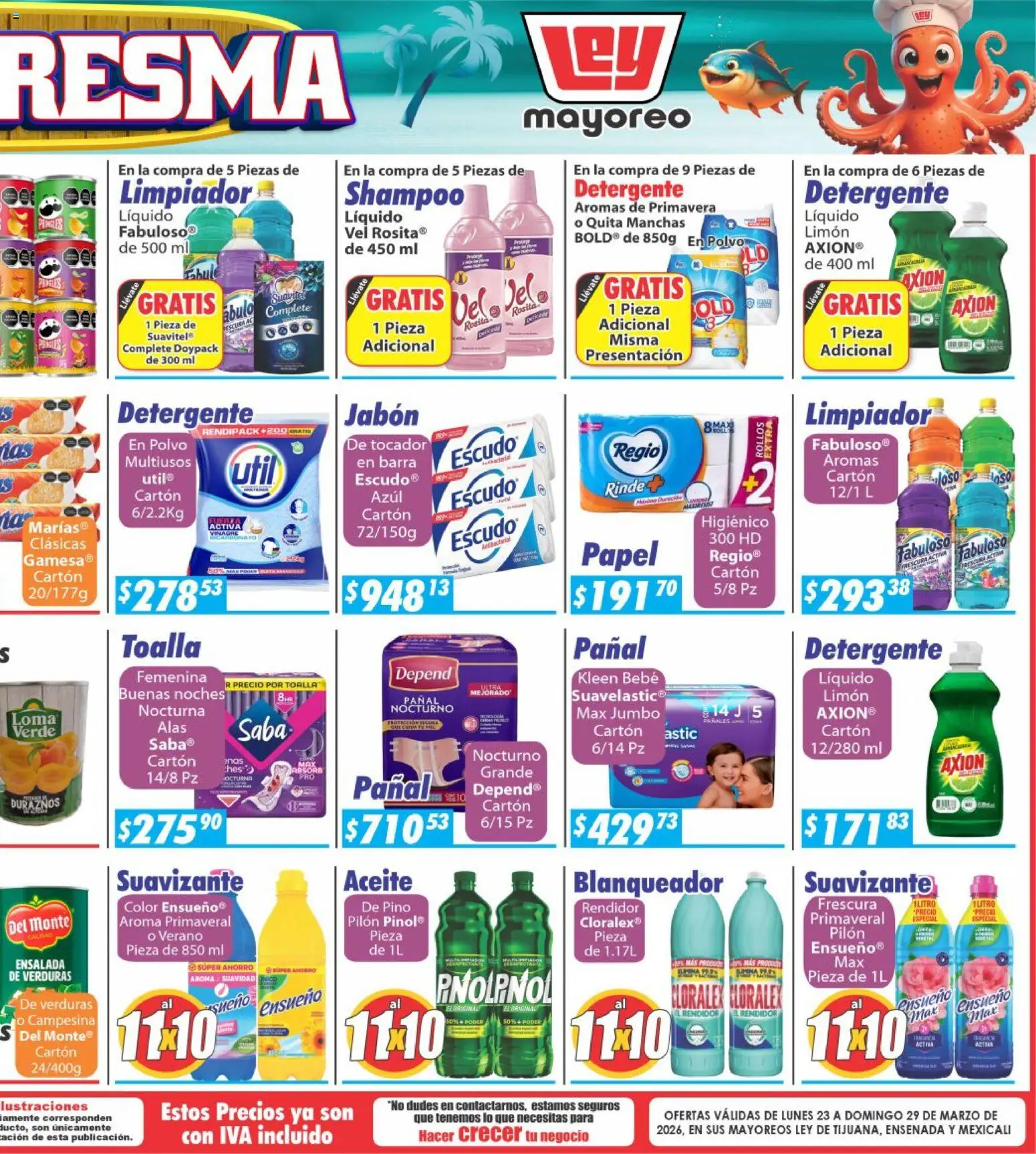 Nuevas ofertas de Casa Ley válidas en toda la República Mexicana desde el 23.03.2026. ¡Encuentra las mejores ofertas en Casa Ley folleto Frontera! | Página: 6 | Productos: Detergente, Limón, Aceite, Toalla