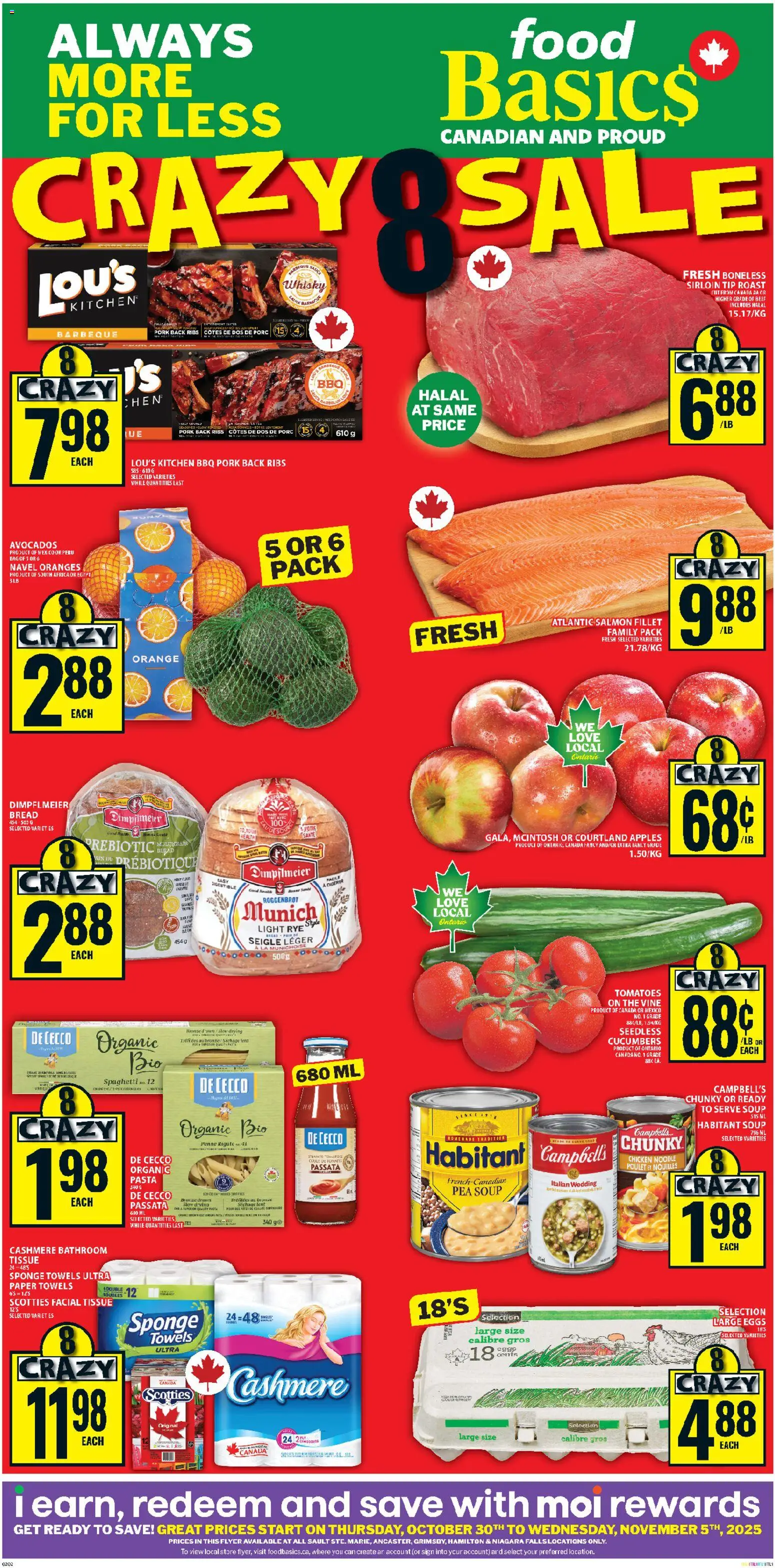 Food Basics flyer valid from 30.10.2025 | Page: 1 | Products: Cucumbers, Eggs, Chicken, Pork