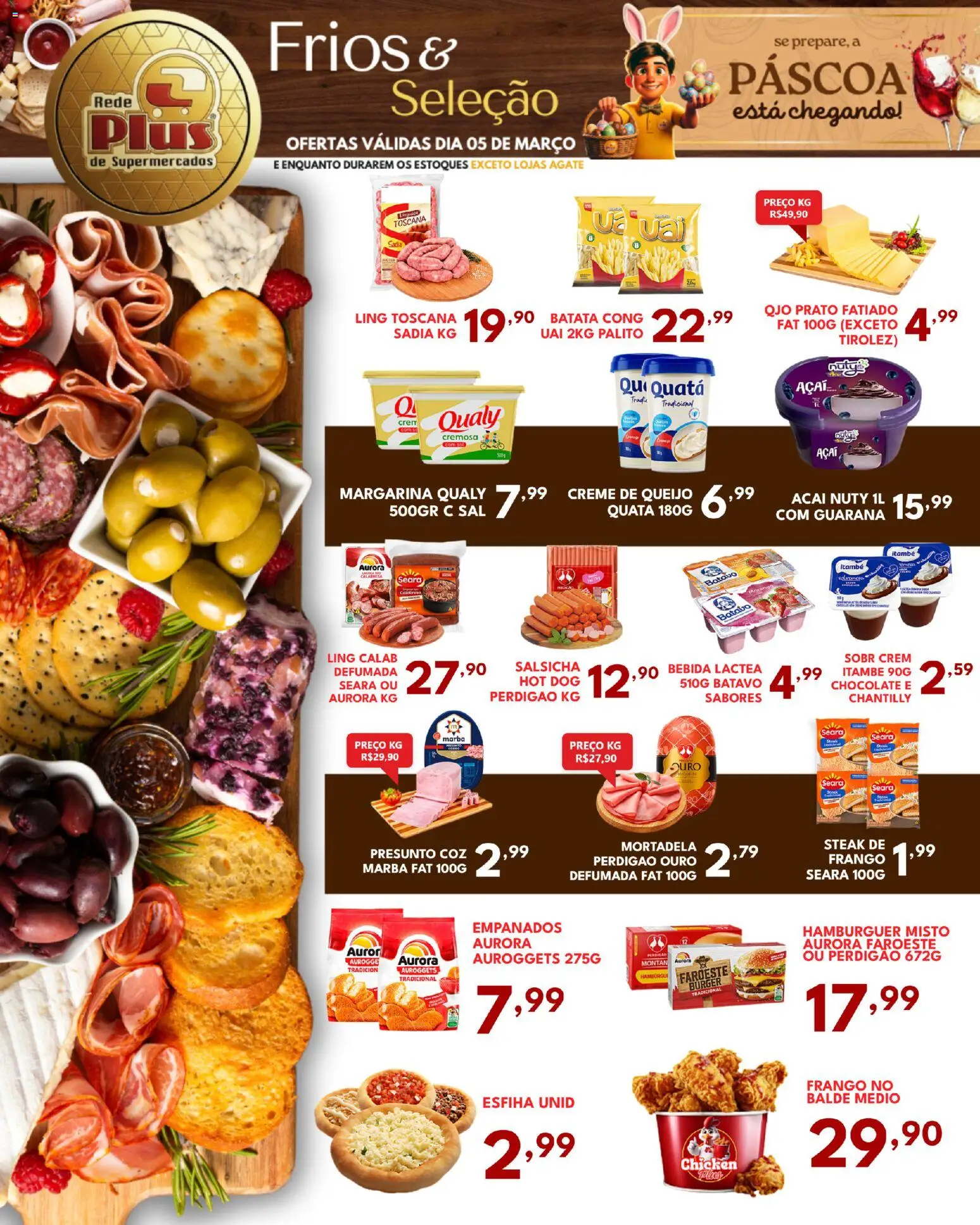 Rede Plus Supermercados Folheto - válido de 04.03.2026 | Página: 3 | Produtos: Queijo, Presunto, Hambúrguer, Açaí