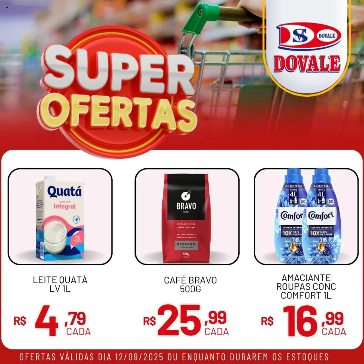 Dovale Folheto - válido de 12.09.2025 | Página: 3 | Produtos: Leite, Café, Roupas, Amaciante