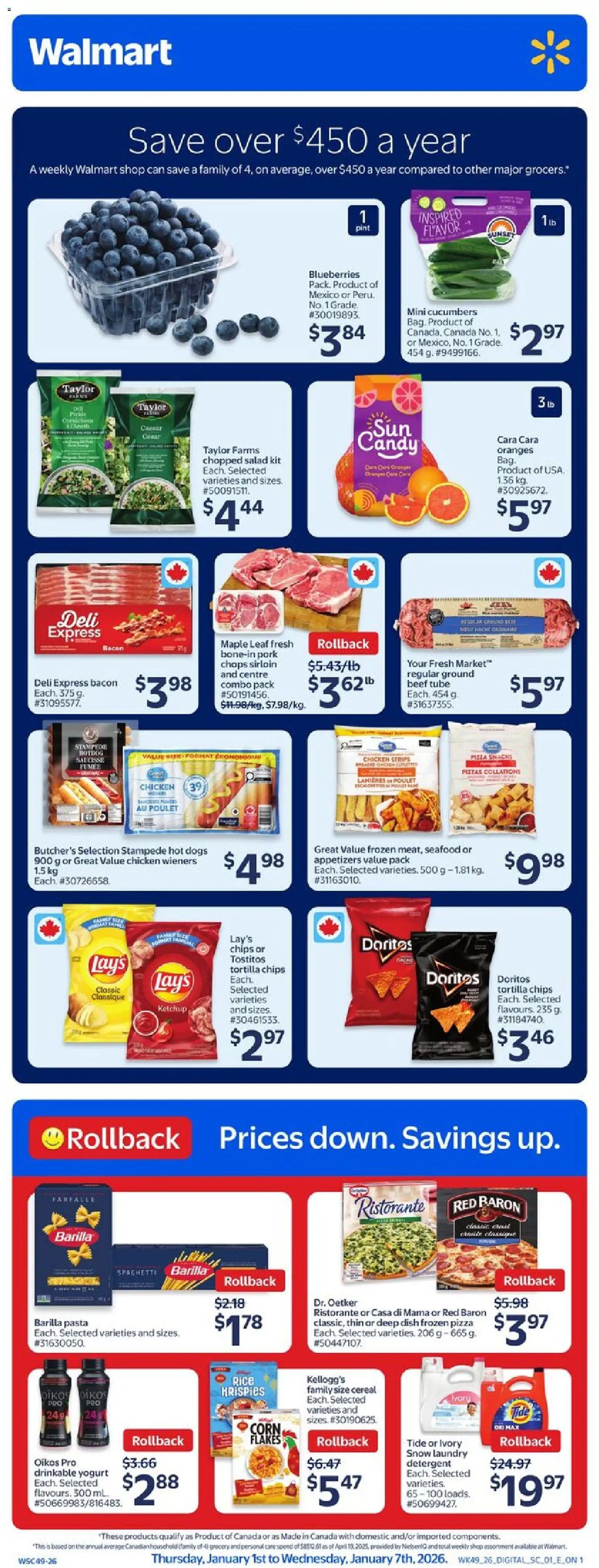 Walmart flyer valid from 01.01.2026 | Page: 1 | Products: Rice, Beef, Ketchup, Salad
