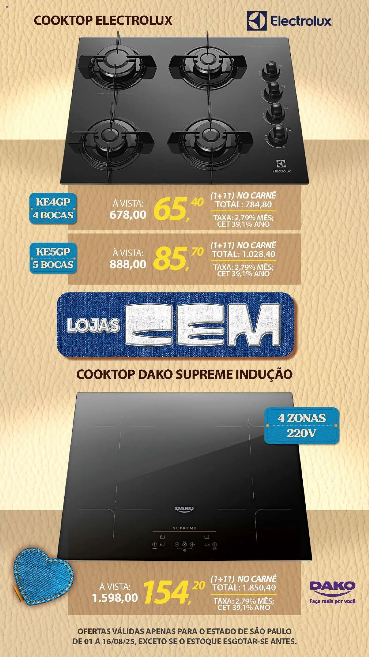 Lojas Cem Folheto - válido de 01.08.2025 | Página: 38 | Produtos: Cooktop, Faca, Carne