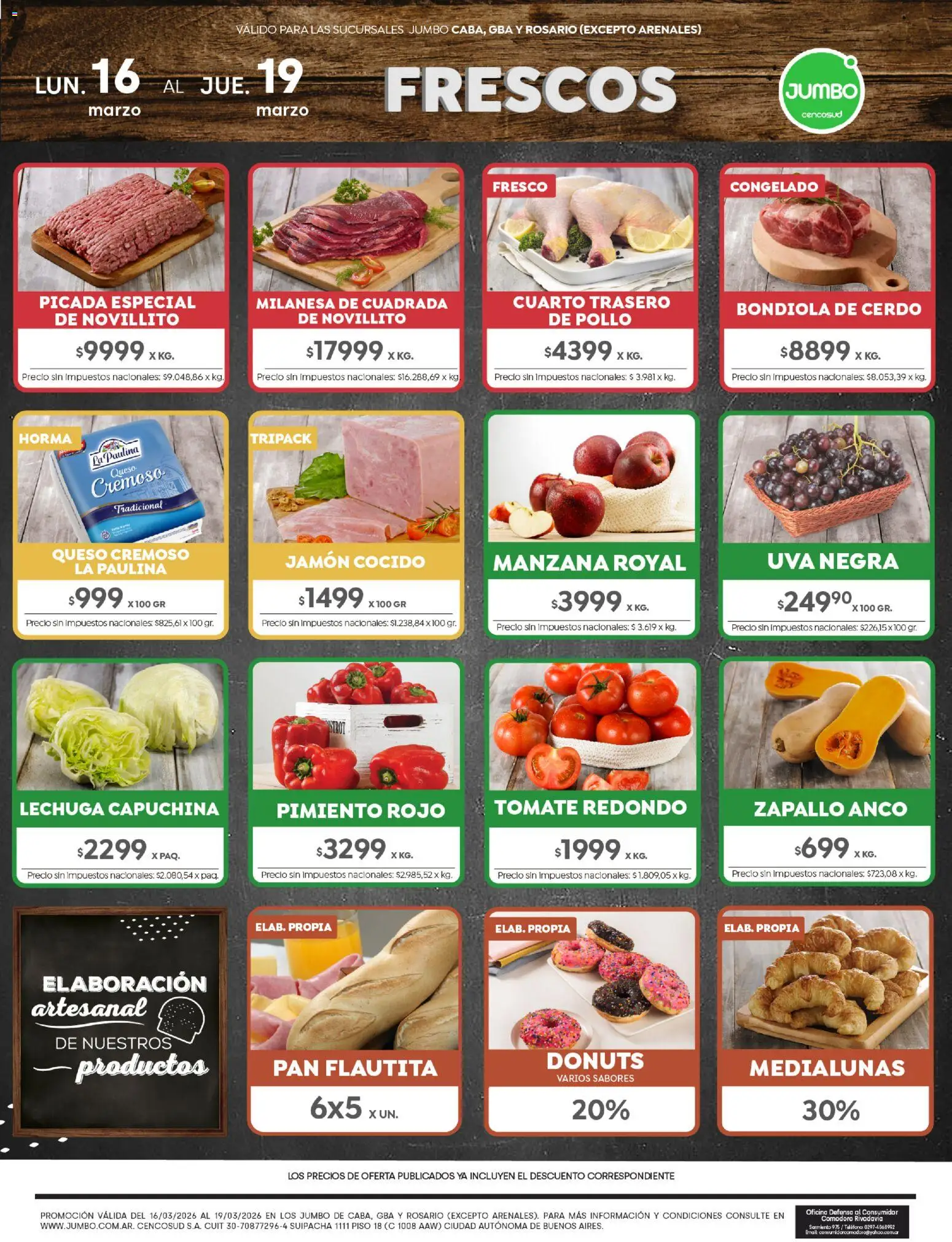 Jumbo ofertas │ válido desde el 16.03.2026 | Página: 1 | Productos: Zapallo, Milanesa, Lechuga, Queso