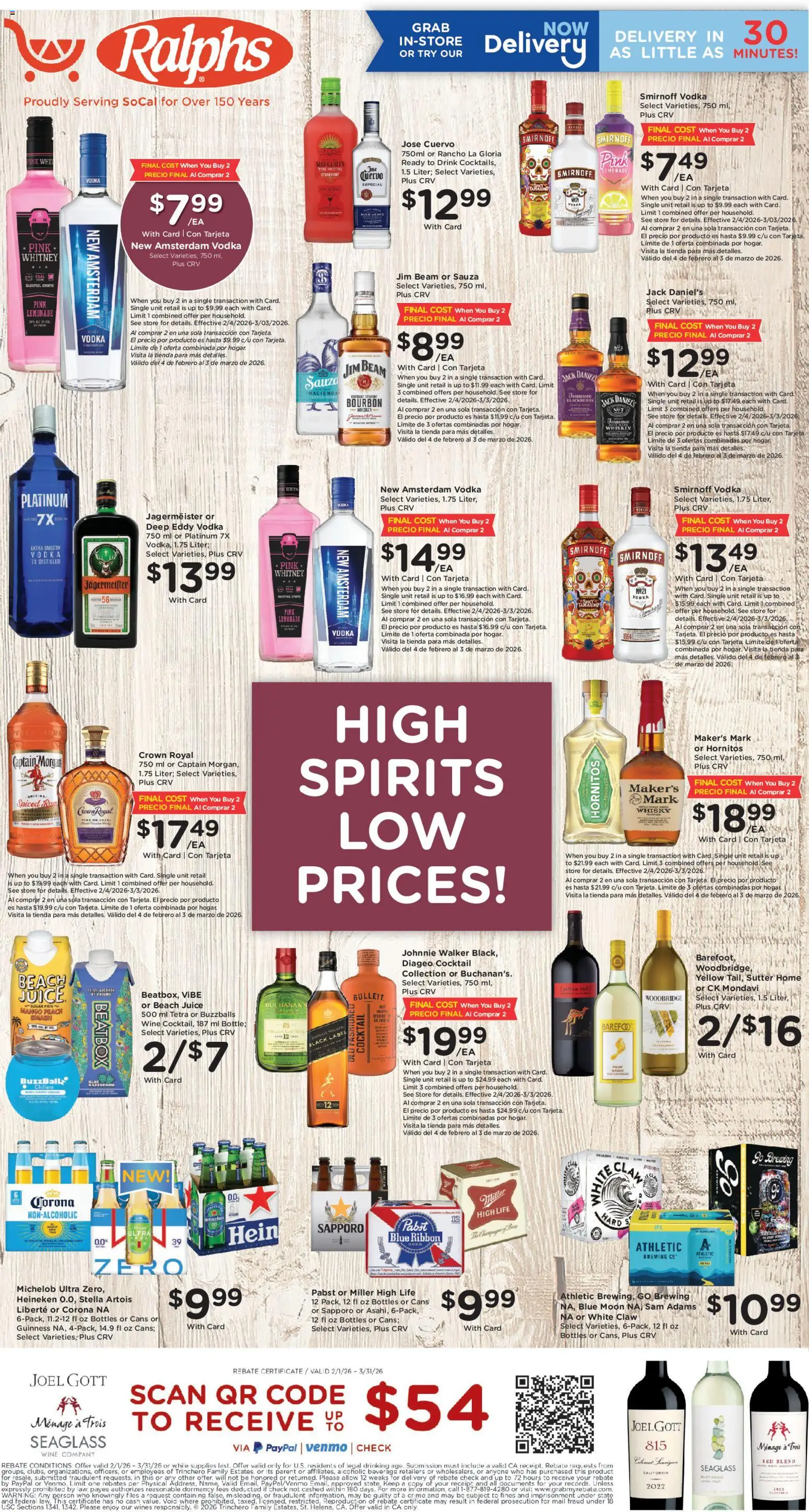 Ralphs Adult Beverage - valid from 18.02.2026 | Page: 1 | Products: Juice, Wine, Whiskey, Peach