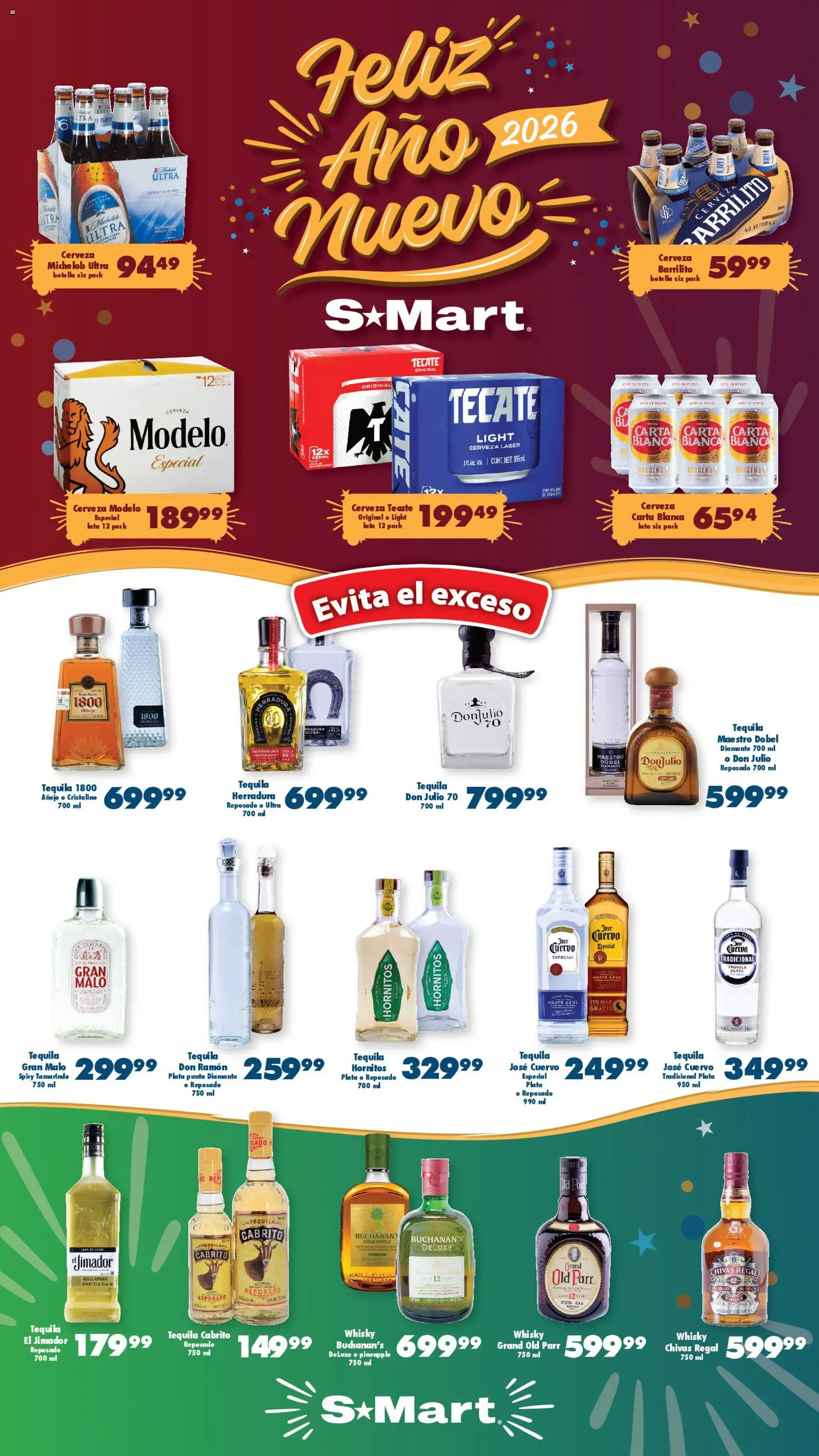 Nuevas ofertas de S-Mart válidas en toda la República Mexicana desde el 26.12.2025. ¡Encuentra las mejores ofertas en S-Mart folleto Ofertas de Feria Chihuahua! | Página: 1 | Productos: Cerveza, Tequila, Botella, Whisky