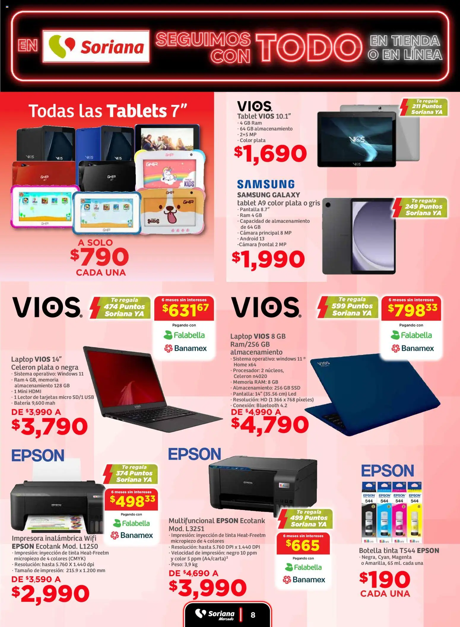 Nuevas ofertas de Soriana válidas en toda la República Mexicana desde el 19.11.2025. ¡Encuentra las mejores ofertas en Soriana - Seguimos con todo Mercado Nacional! | Página: 8 | Productos: Impresora, Botella, Té, Batería