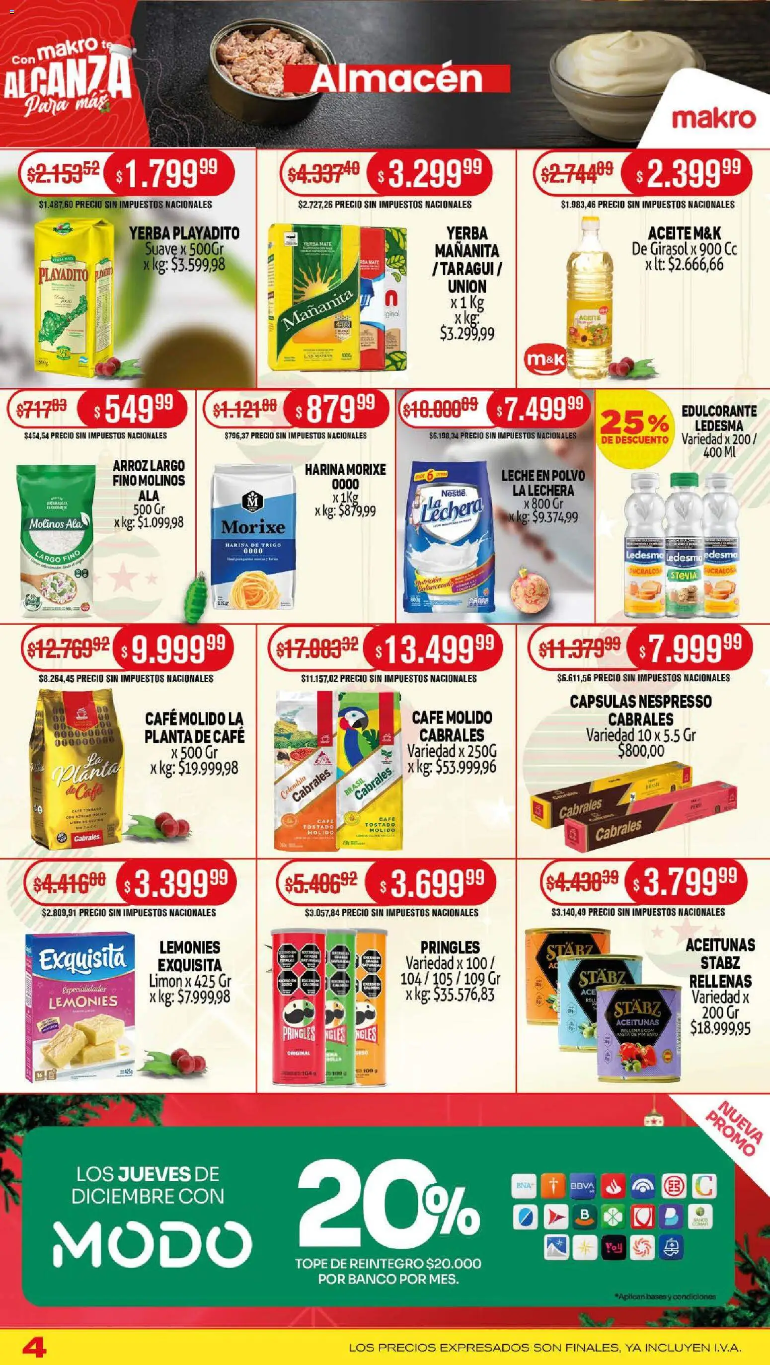 Makro ofertas │ válido desde el 01.12.2025 | Página: 4 | Productos: Yerba, Leche en polvo, Polvo, Pasta