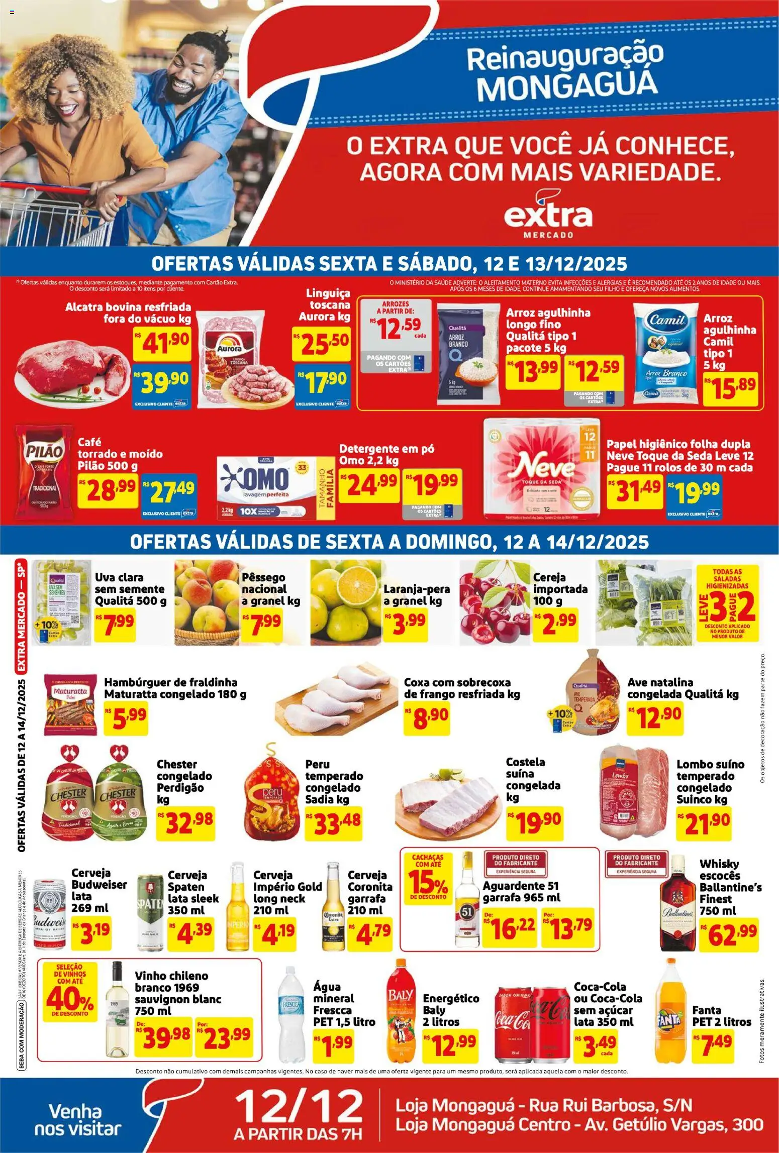 Extra Folheto - válido de 12.12.2025 | Página: 1 | Produtos: Pêssego, Energético, Açúcar, Frango