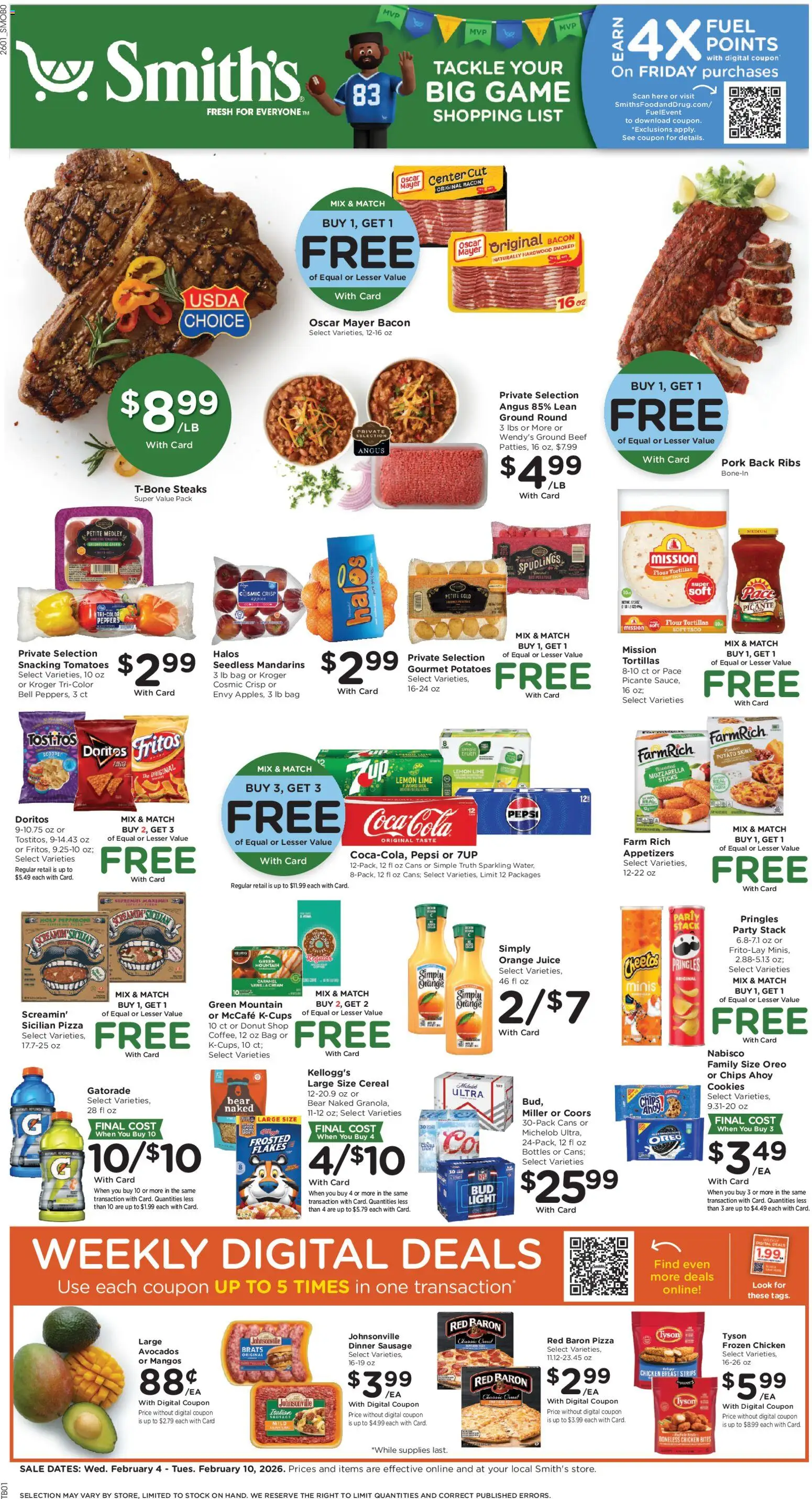 Smith's Weekly Ad - ID - valid from 04.02.2026 | Page: 1 | Products: Mandarins, Juice, Chips, Flakes