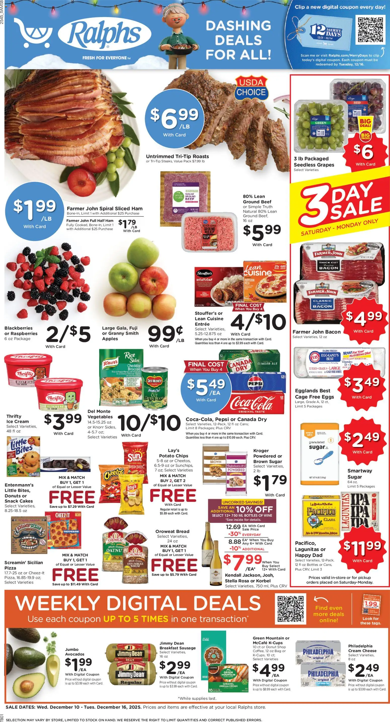 Ralphs Weekly Ad - valid from 10.12.2025 | Page: 1 | Products: Pizza, Rice, Ice cream, Grapes