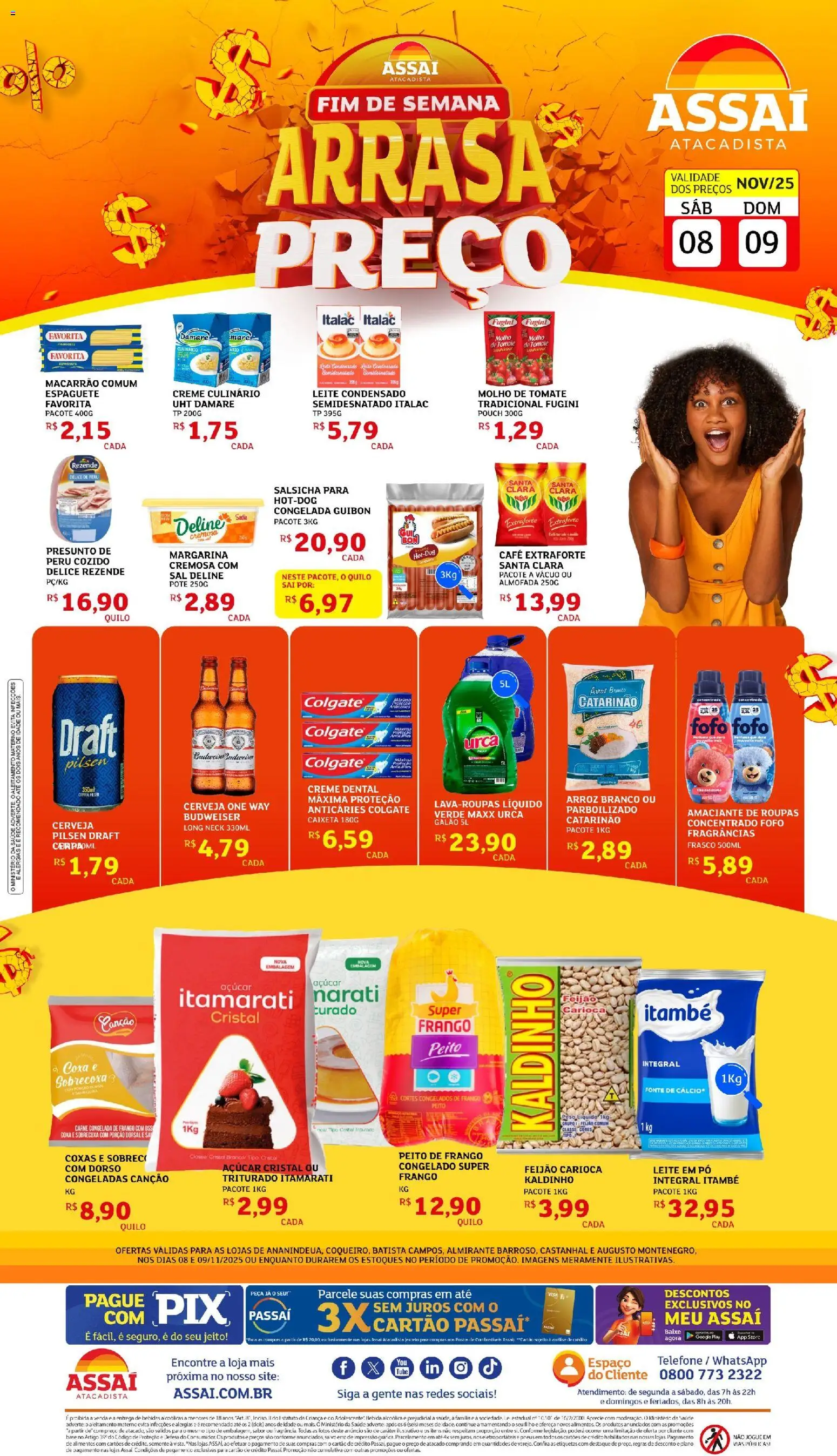 Assaí Atacadista Folheto - válido de 08.11.2025 | Página: 1 | Produtos: Almofada, Salsicha, Base, Amaciante