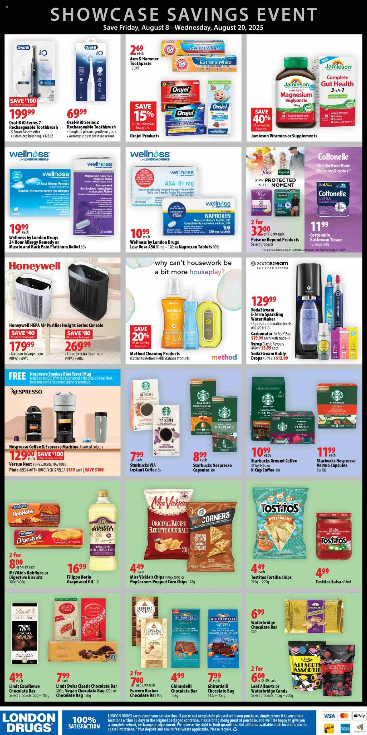 London Drugs flyer valid from 08.08.2025 | Page: 2 | Products: Bag, Air purifier, Toothpaste, Coffee