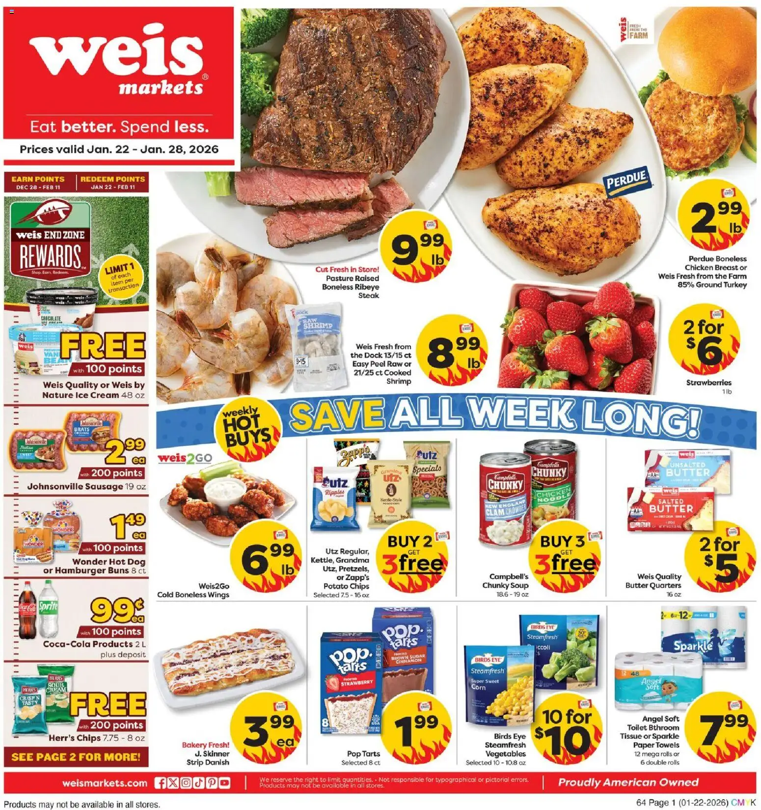 Weis Weekly Circular - NY - valid from 22.01.2026 | Page: 1 | Products: Bakery, Chocolate, Strawberries, Cream