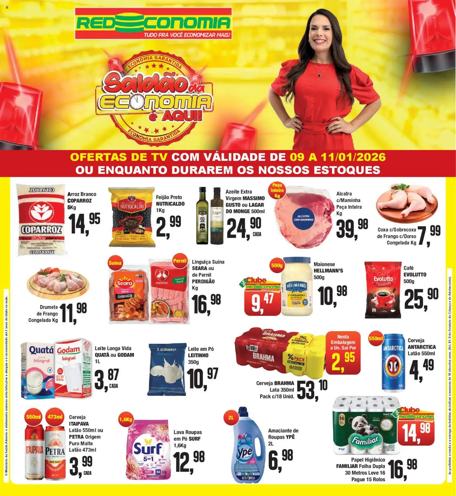 RedEconomia Folheto - válido de 09.01.2026 | Página: 1 | Produtos: Linguiça, Alcatra, Maionese, Amaciante