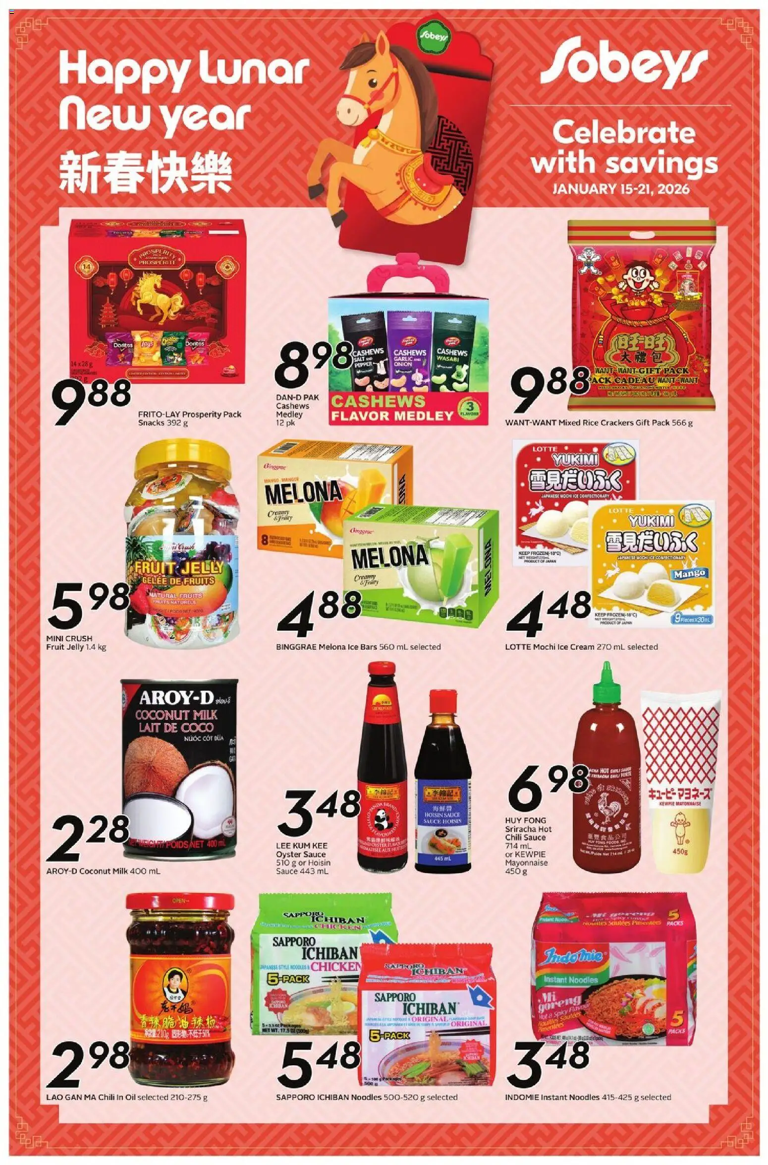 Sobeys flyer valid from 15.01.2026 | Page: 4 | Products: Rice, Noodles, Cream, Chicken